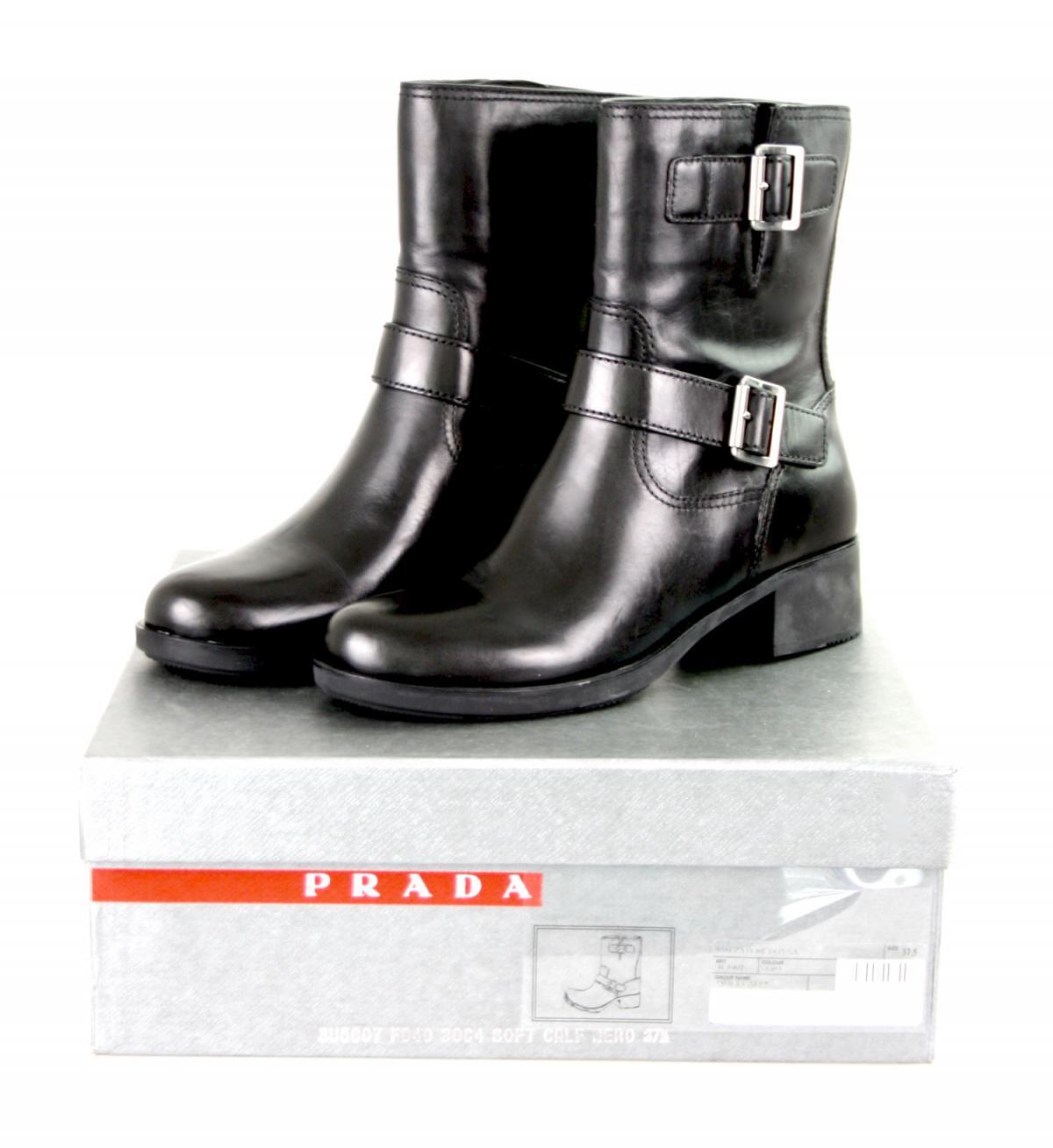 PRADA Leather Booties Ankle Half-Boots Shoes – Black – NEW – US 6.5 EU 36,5