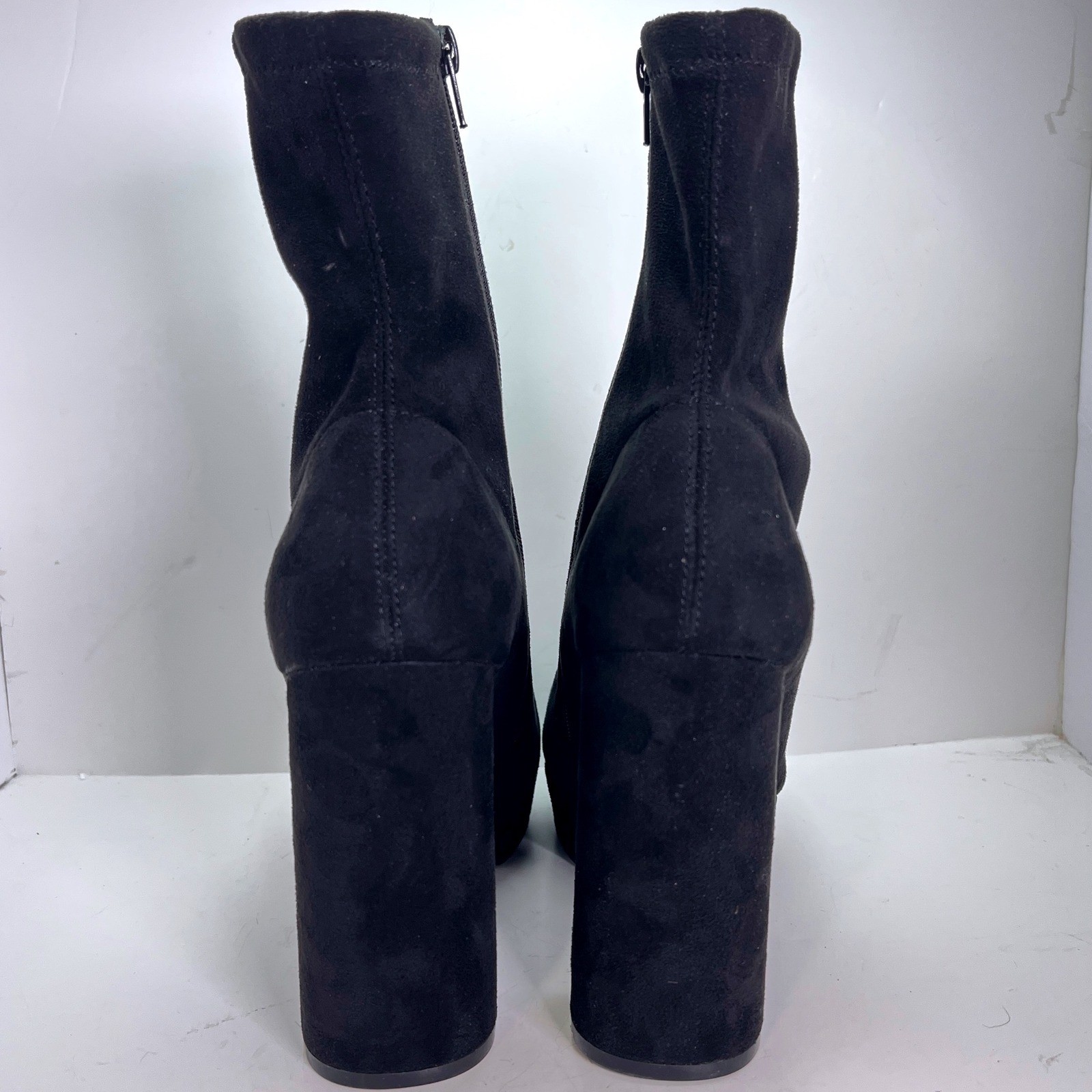Madden Girl Orchidd Black Faux Suede Platform Block Heel Sock Boots Womens 11M