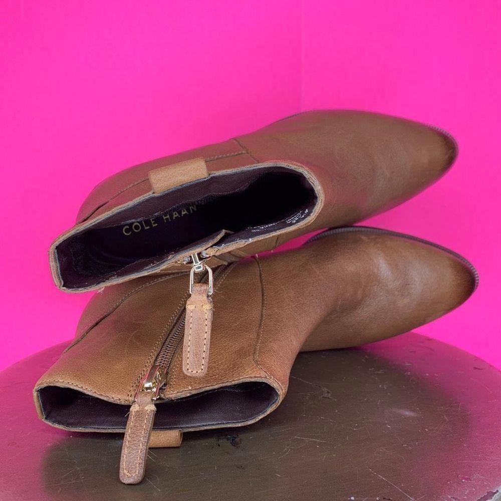 Cole Haan Maci Brown Leather Gold Pull Tab Almond Toe Ankle Boots US 6
