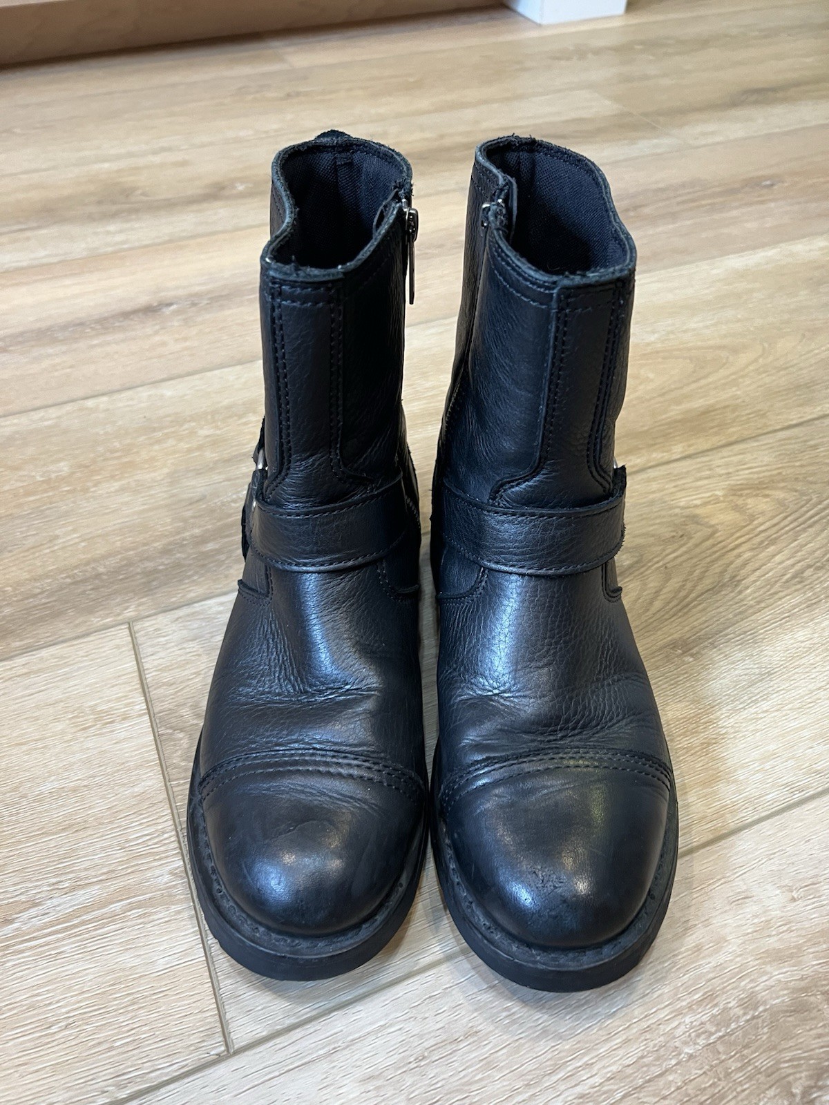 Women’s Size 8 Black Leather Harley Davidson Mid Cut Zipper Logo Riding Boots