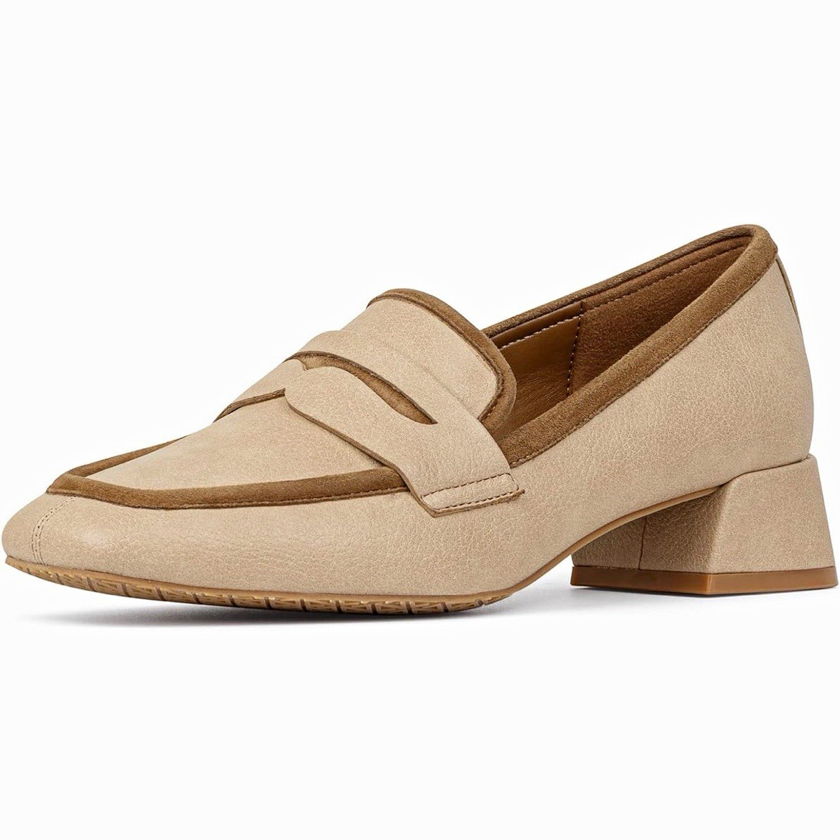 Donald Pliner Women’s Beige Leather Square Toe Penny Loafers Slip-On Size 8.5