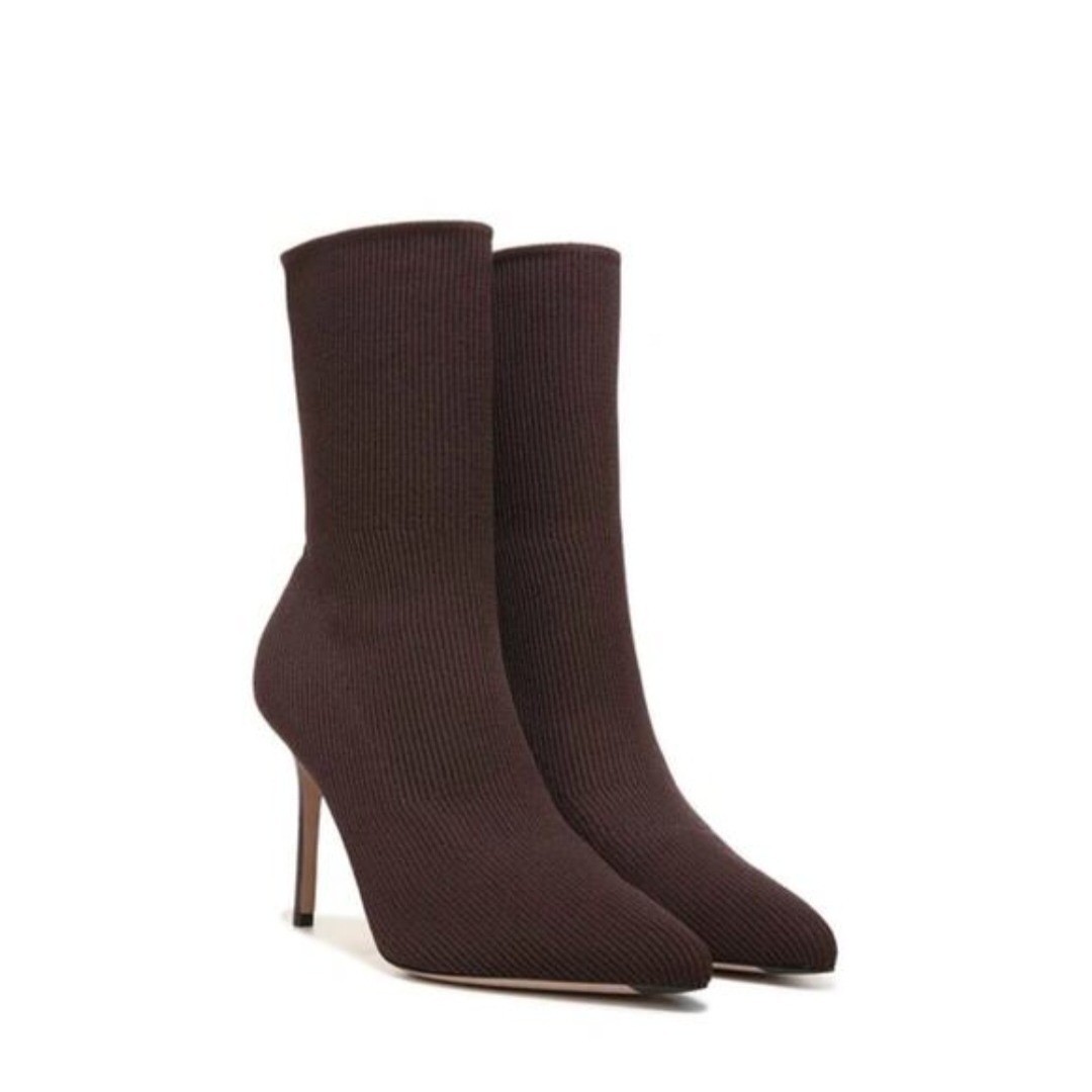 Veronica Beard Lisa Knit Sock Booties Pointed Toe Stiletto Heel Espresso Size 7
