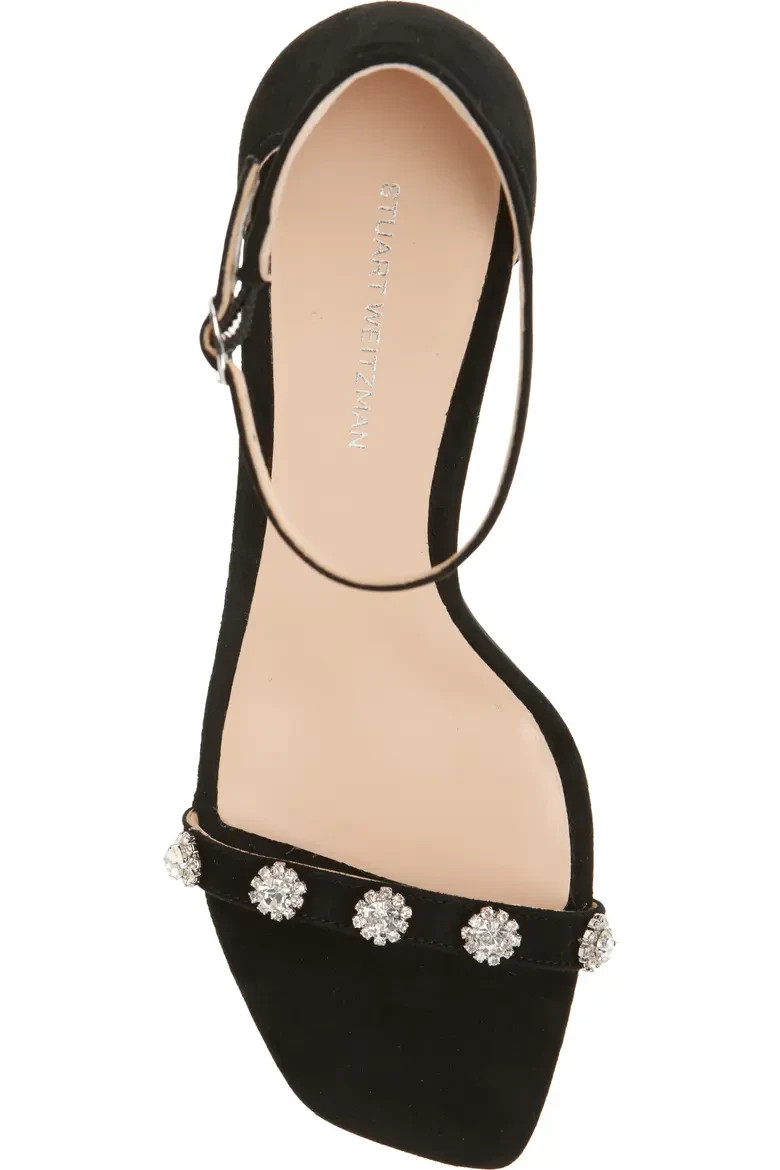 STUART WEITZMAN Justina 75 Black Suede Strappy Sandal w/Crystals 9 $550 EPOC!