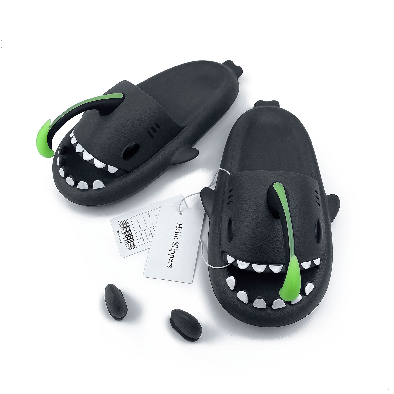 Glow in The Dark Shark Slides Sandals (8-9 Women/6.5-7.5 Men, Black)
