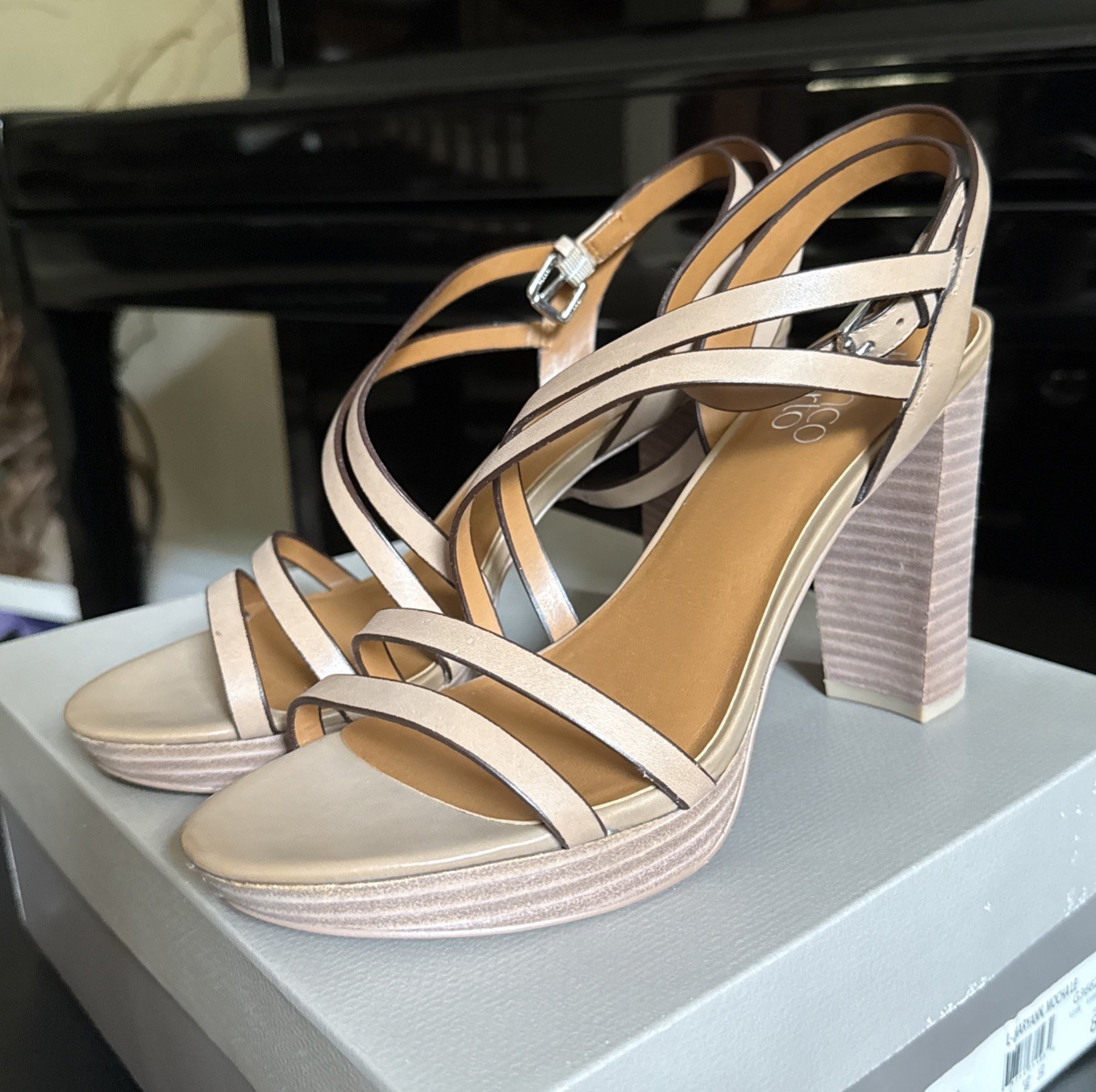 Franco Sarto Maryann Strappy Platform Tan/Mocha Heeled Sandals Size 8