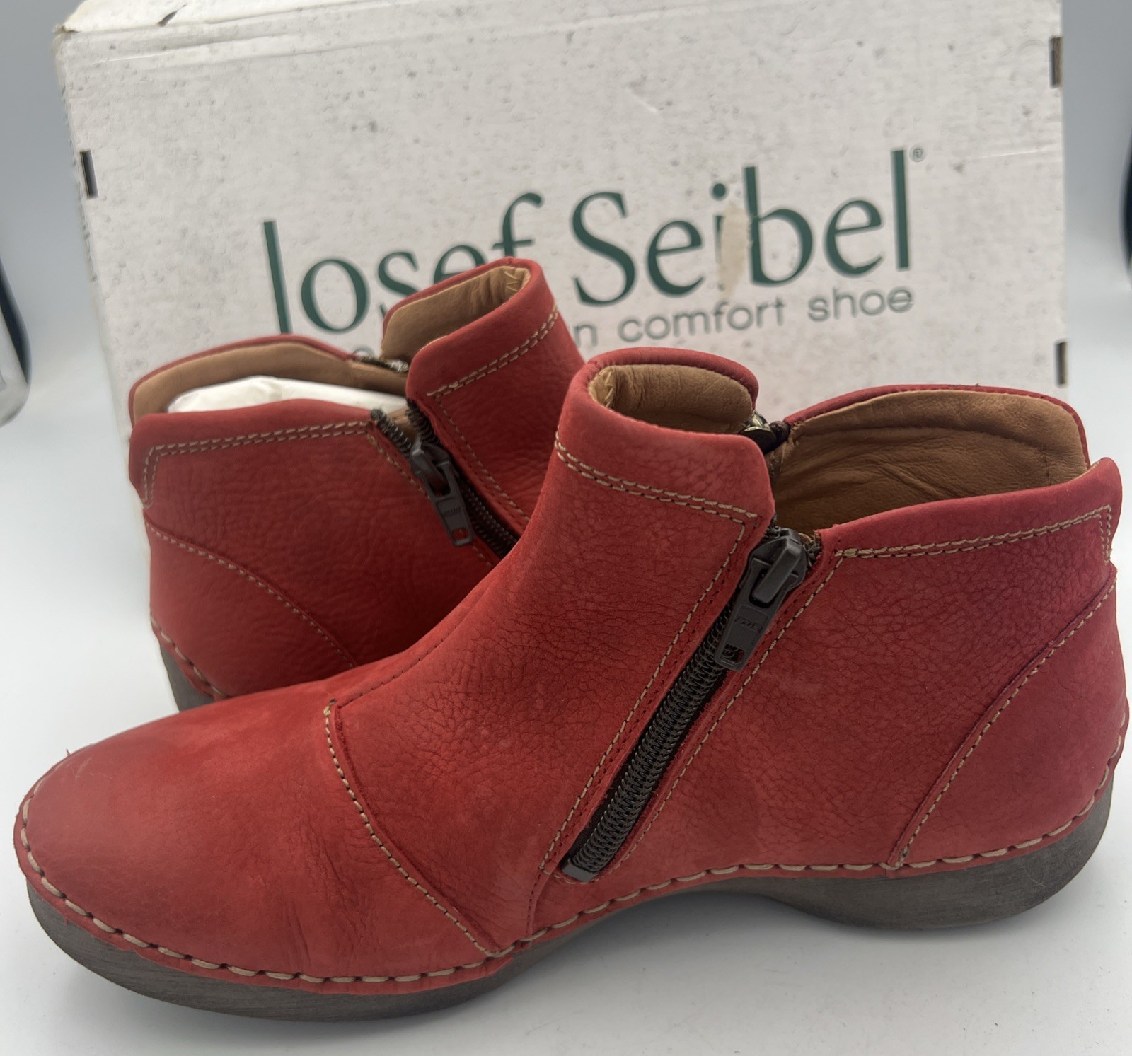 Josef Seibel Fergy 94 Red Leather Bootie Women’s Size EU37 US 6-6.5 NEW W/Box