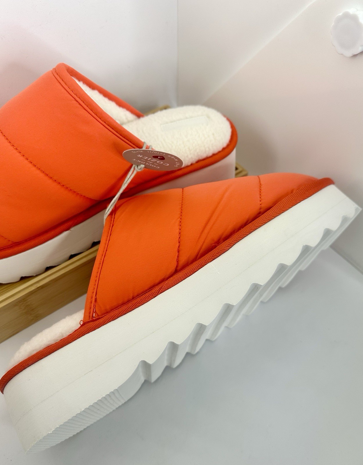 NWT Anthropologie MAEVE Coral White Puffy Quilted Platform Slippers Slides XL 12