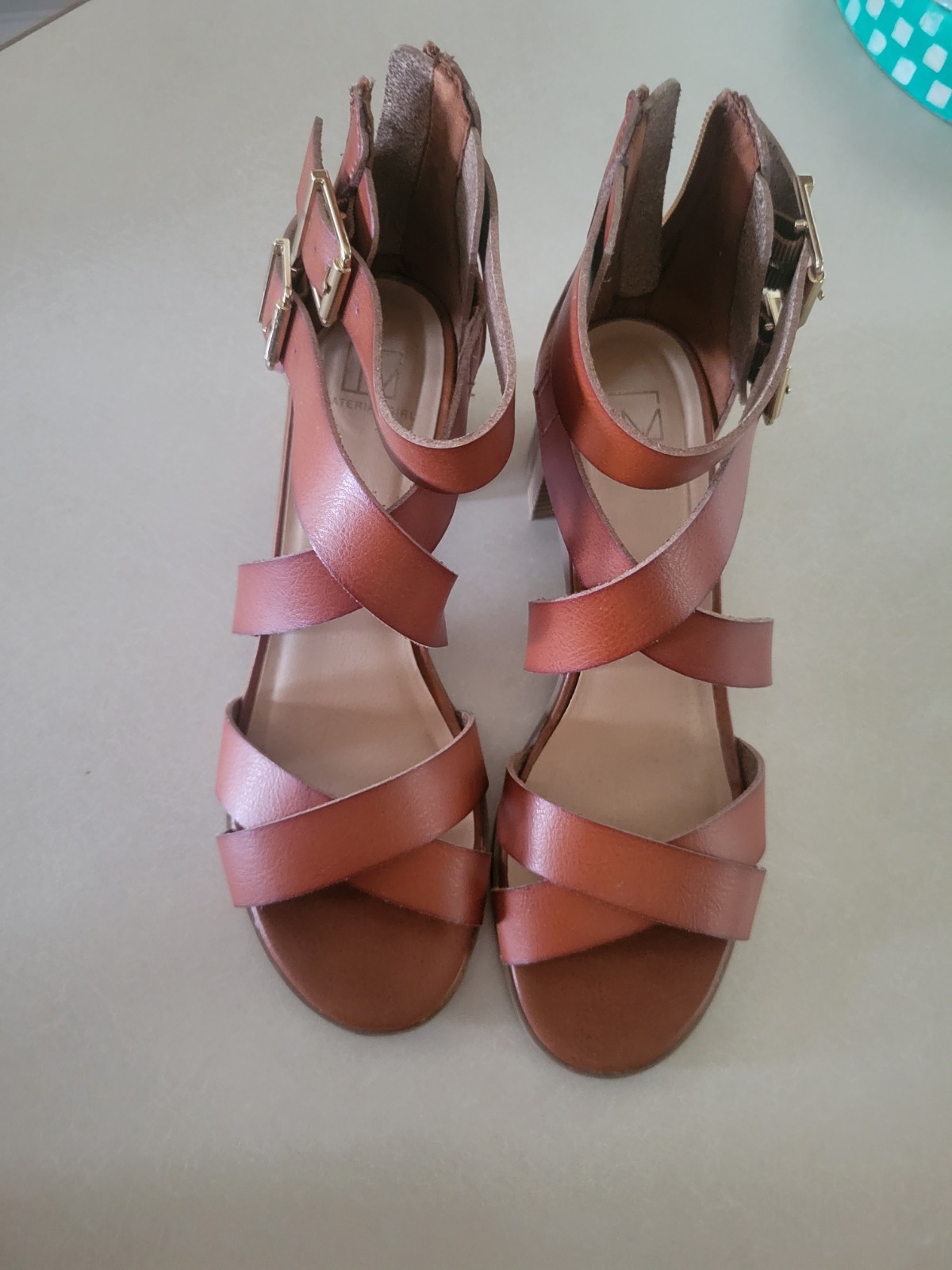 Material Girl Danee Strappy Block Heel Sandals Cognac