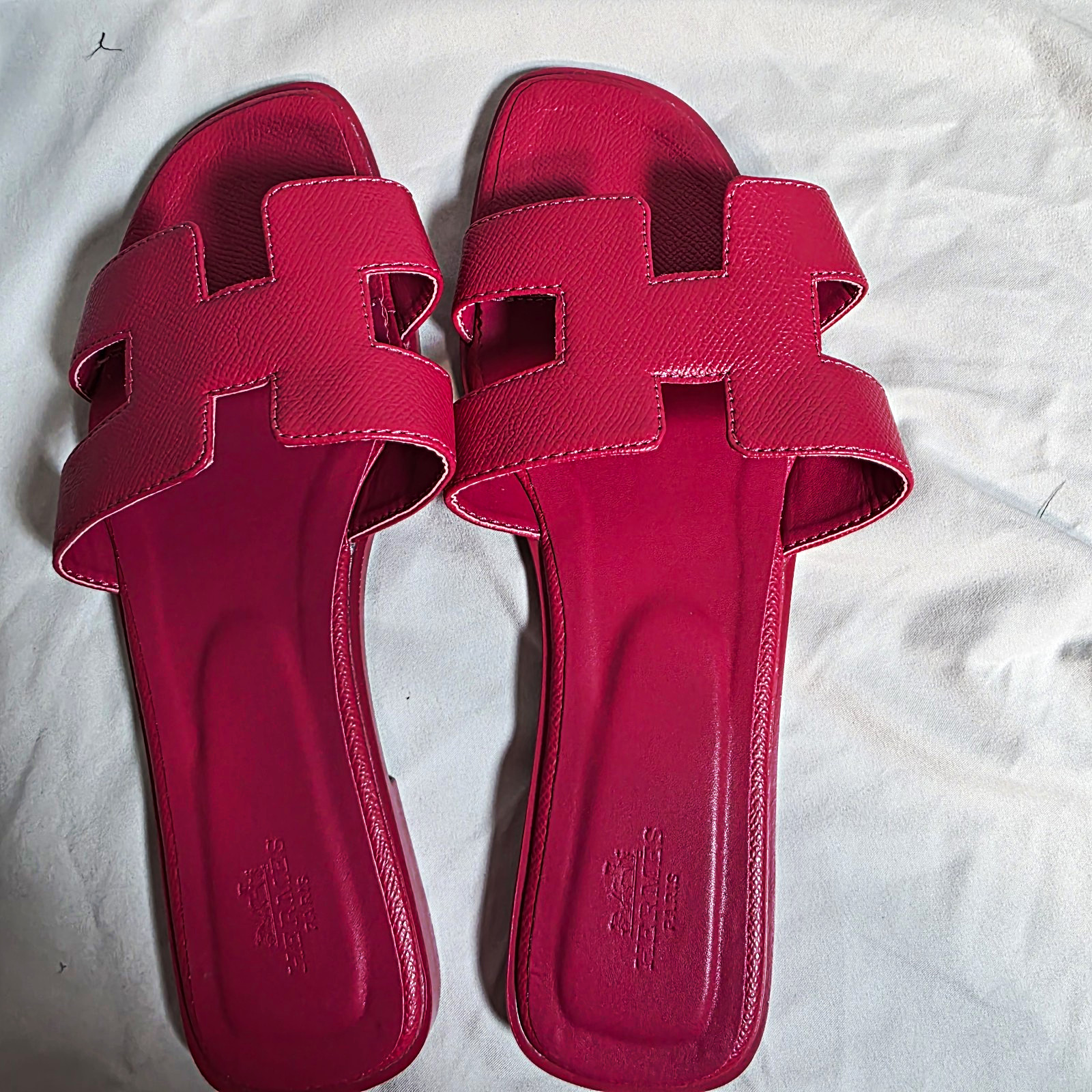 Sandalias Pink Leather H-Strap Slide Sandals Womens EU 38 Logo Accents