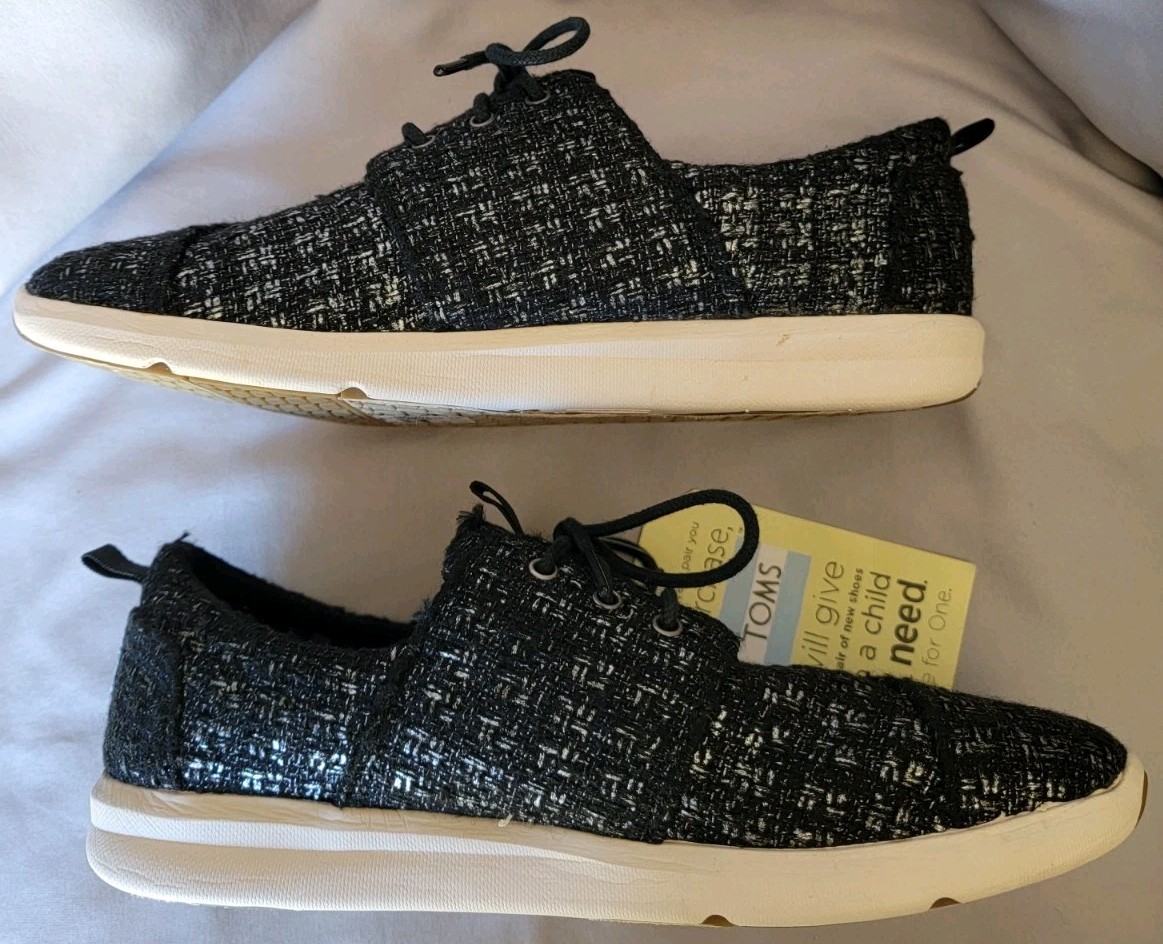 Toms Del Rey Textured Wool Black Glitter Sneaker Womens Sz 9.5 Shoes Casual