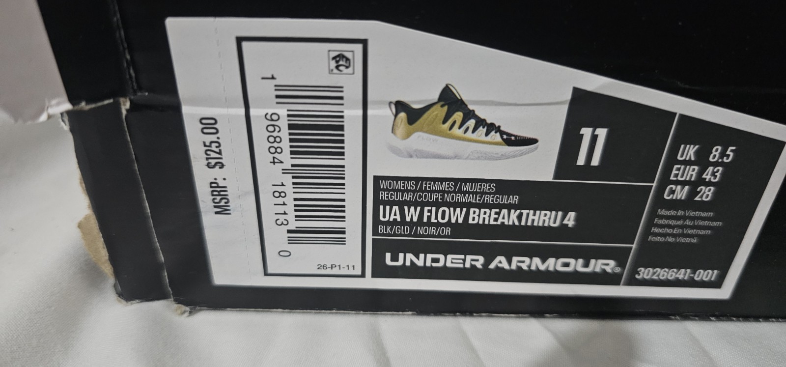 Under Armour Flow Breakthru 4 Shoes Black 3026641-001 Women Size 11 New No Lid
