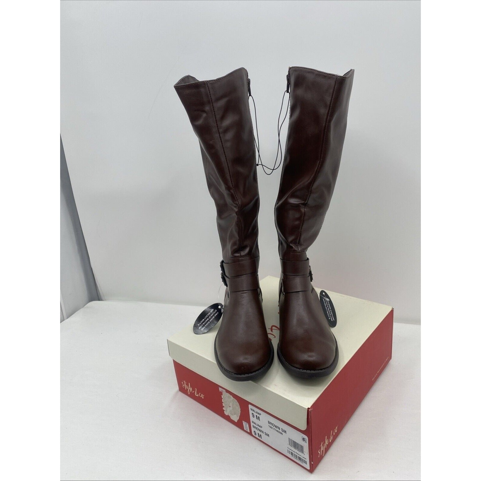 Style & Co. Womens Malia Faux Leather Buckle Round Toe Mid-Calf Boots Size 9