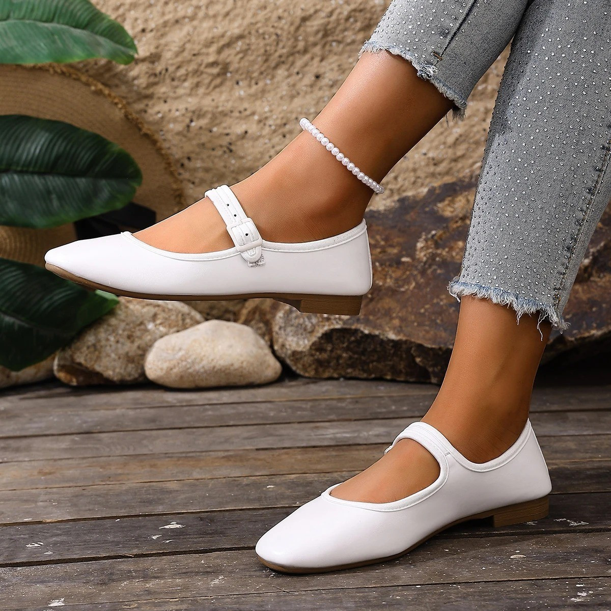 Women’S round Toe Buckle Low Heel Casual Shoes Elegant Fashion Comfortable