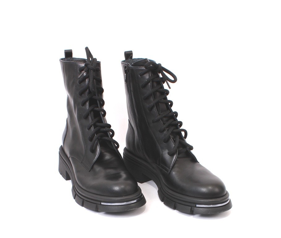 Vernissage 48239a Black Leather Zip-Up Lace-Up Ankle Boots 37 / US 7