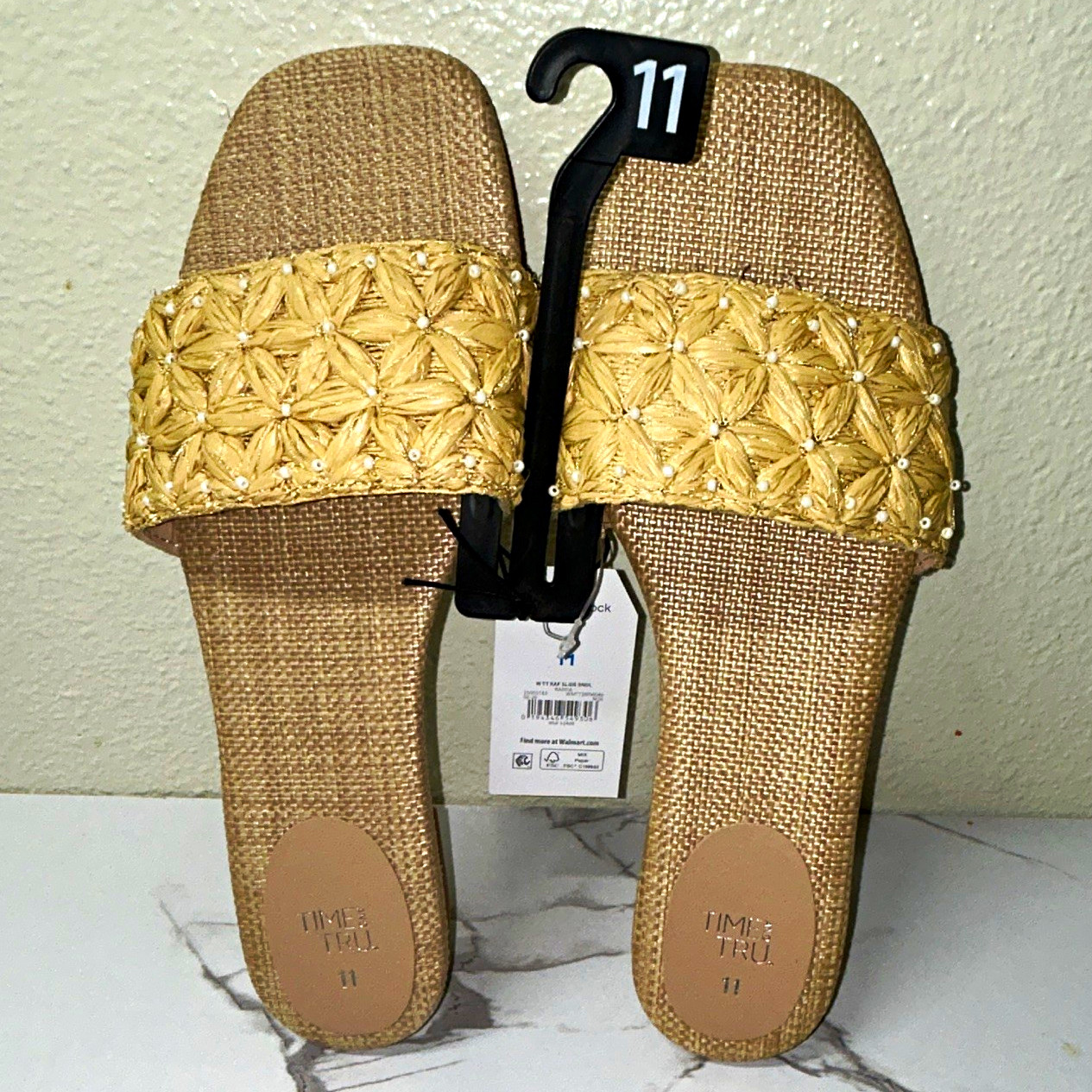 Time and Tru Beige Beaded Slide Sandals Women’s Slip On Synthetic US 11