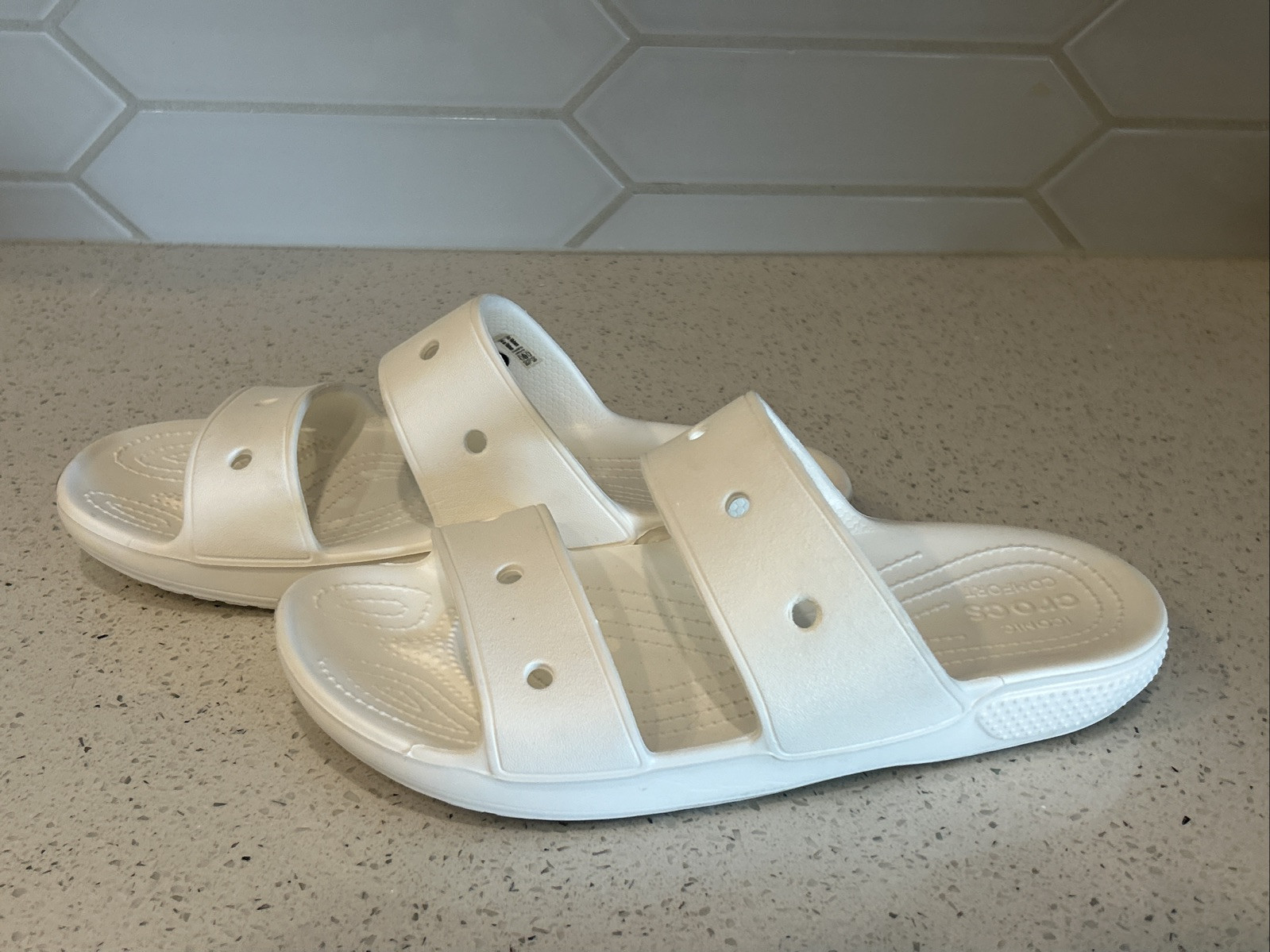Crocs Classic Two Band Womens White Slip on Slides Sandals 206761 M 8 W 10