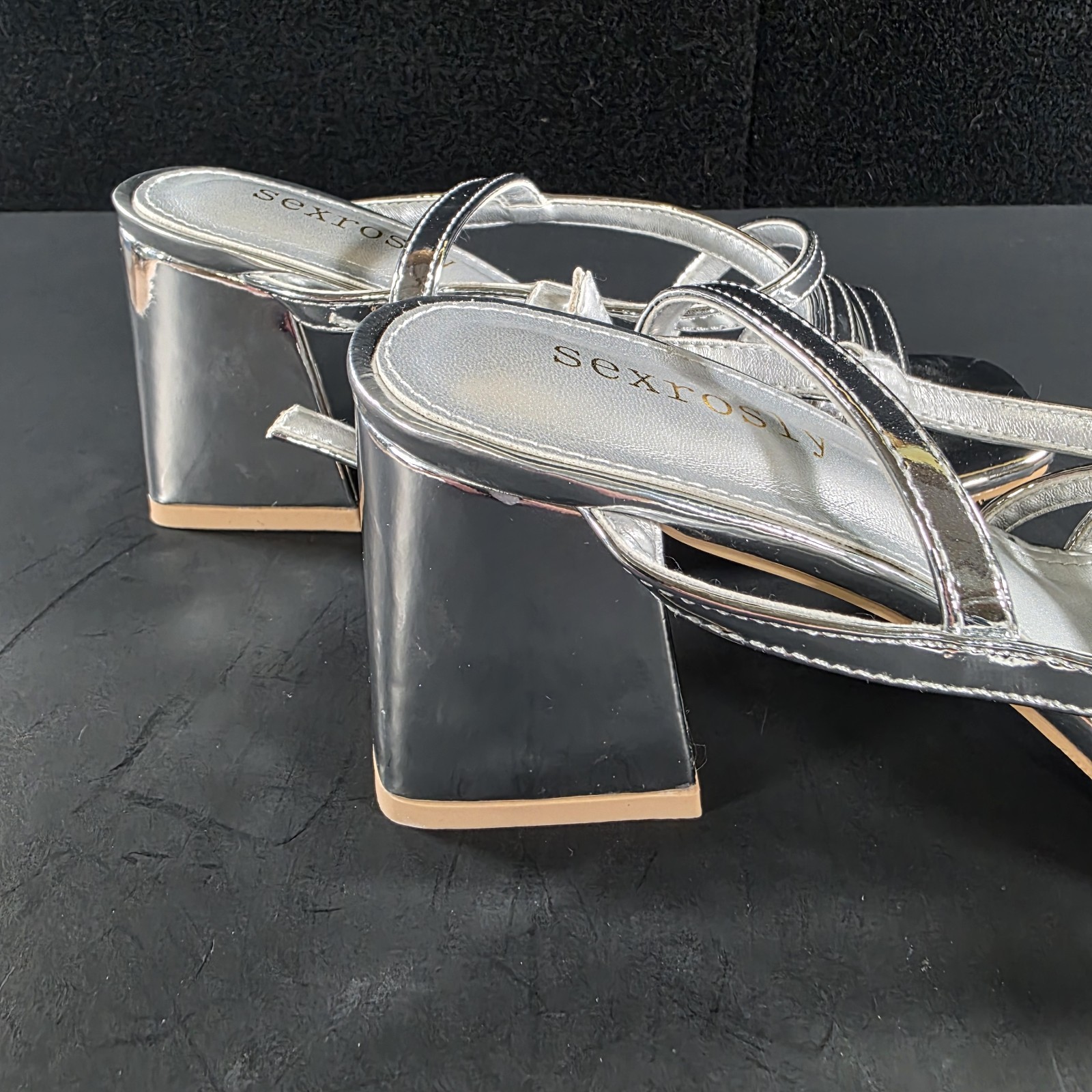 Woman Wild Fable Blaire Strappy Block Heeled Sandals Silver 6 Shoes Sexrosly NIB
