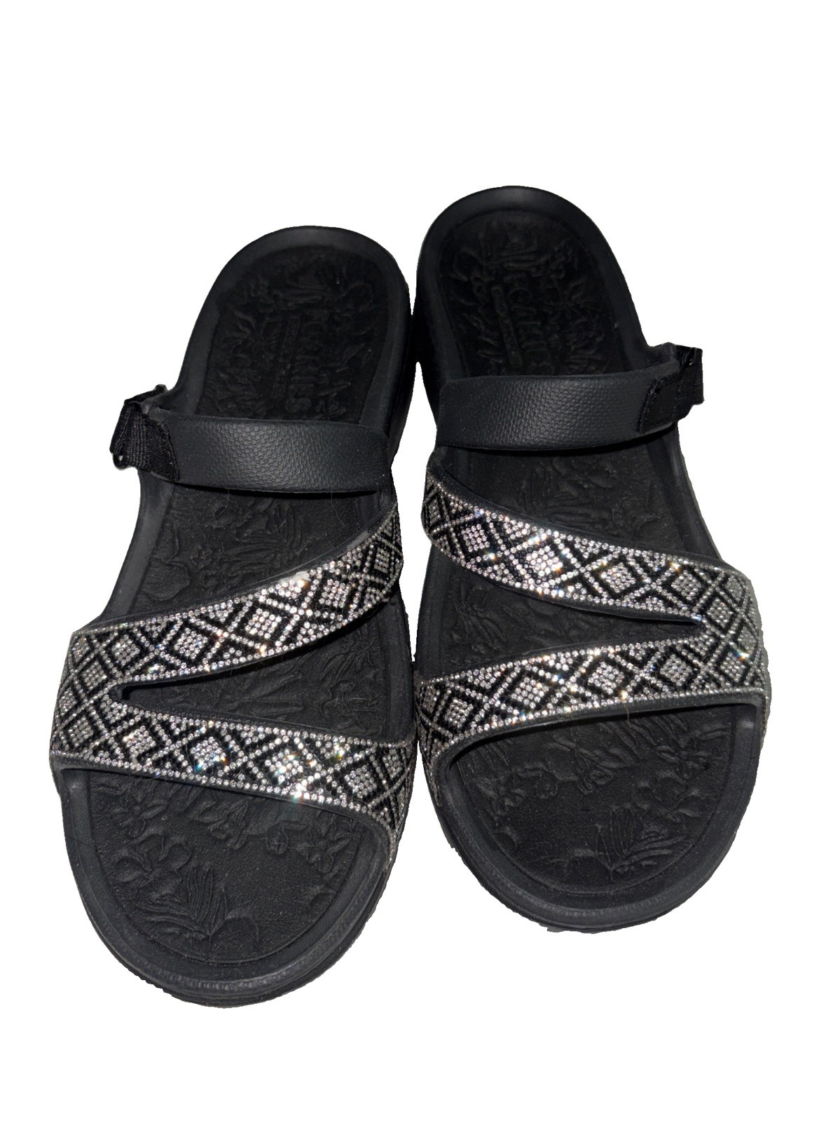 Skechers Foamies Arch Fit Ascend Showstopper Sandals Rhinestone Straps Women’s 9