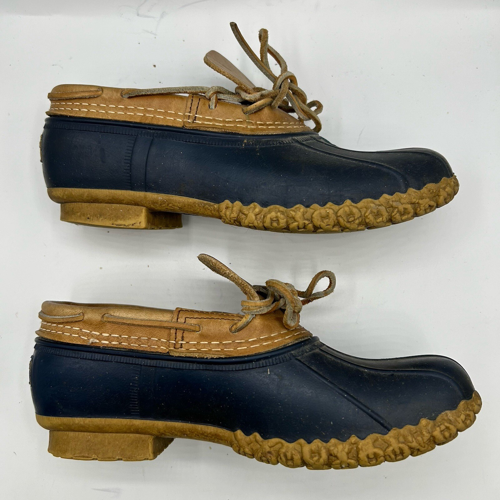 Vintage LL Bean Boot Rubber Mocs Duck Boot Women’s 7 Tan Leather Fisherman