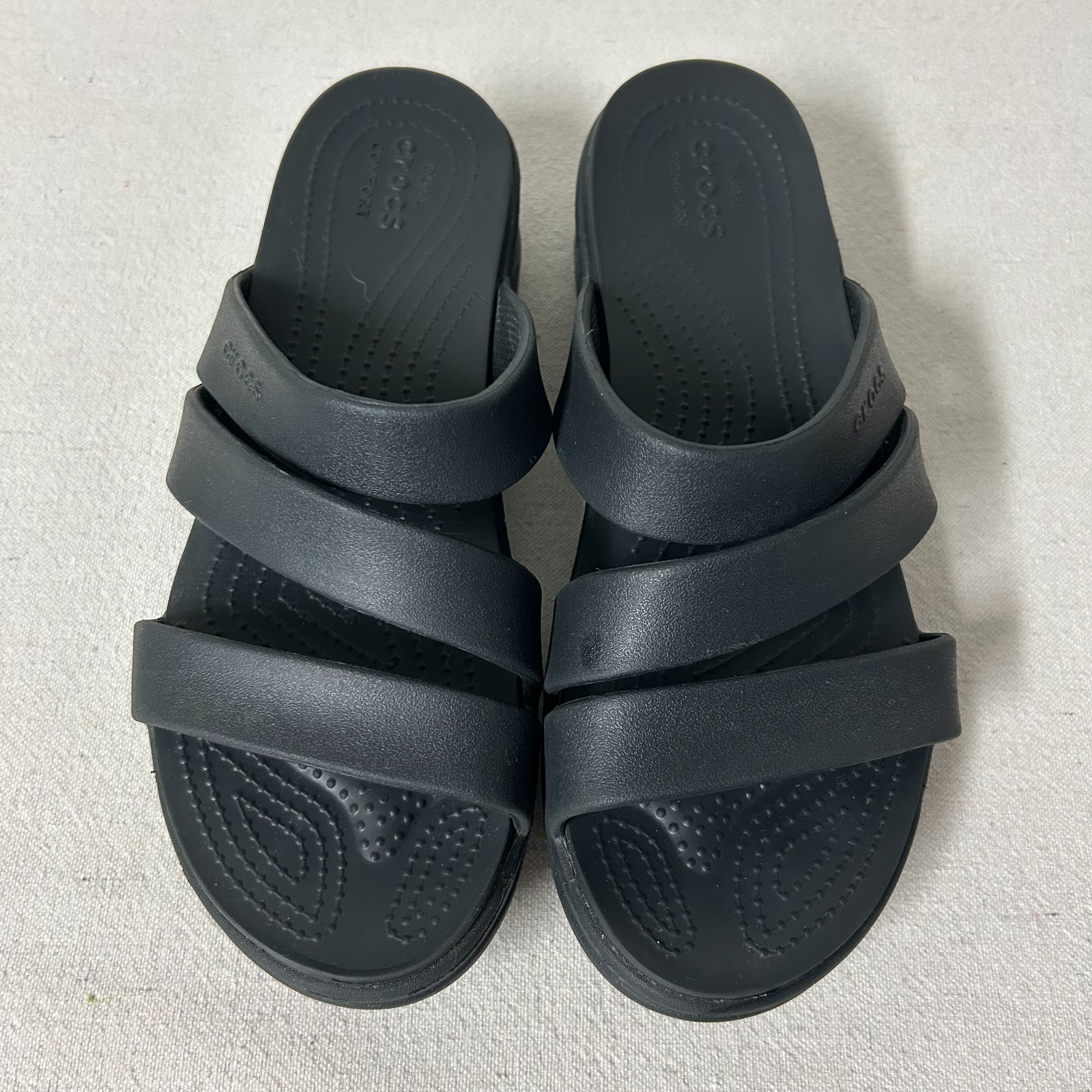 Crocs Getaway Strappy Sandals Women’s 11 Black Platform Wedge Slide Dual Comfort