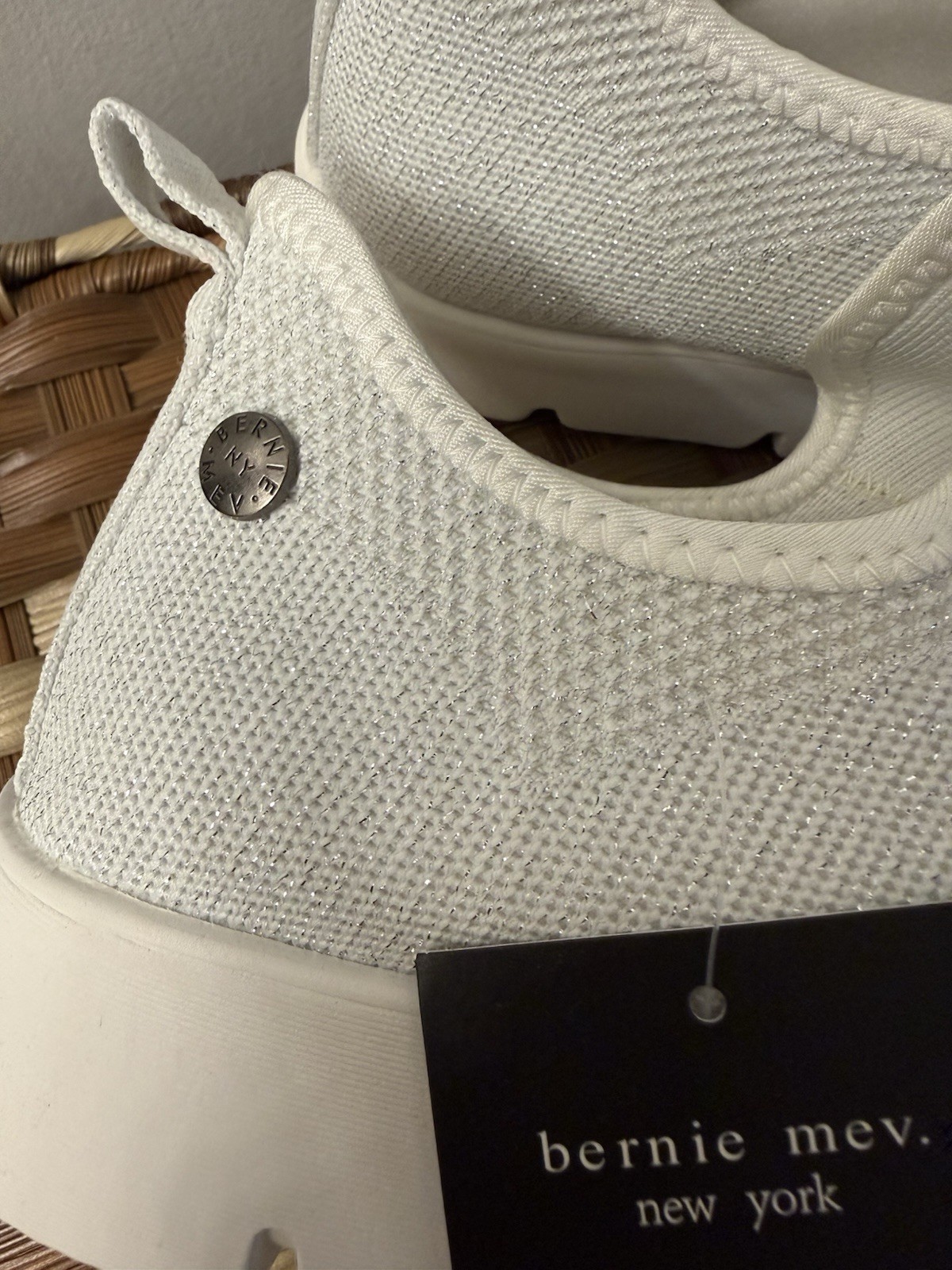 Bernie Mev New York Women’s White Knit Fabric Lace-Up Low Top Sneakers