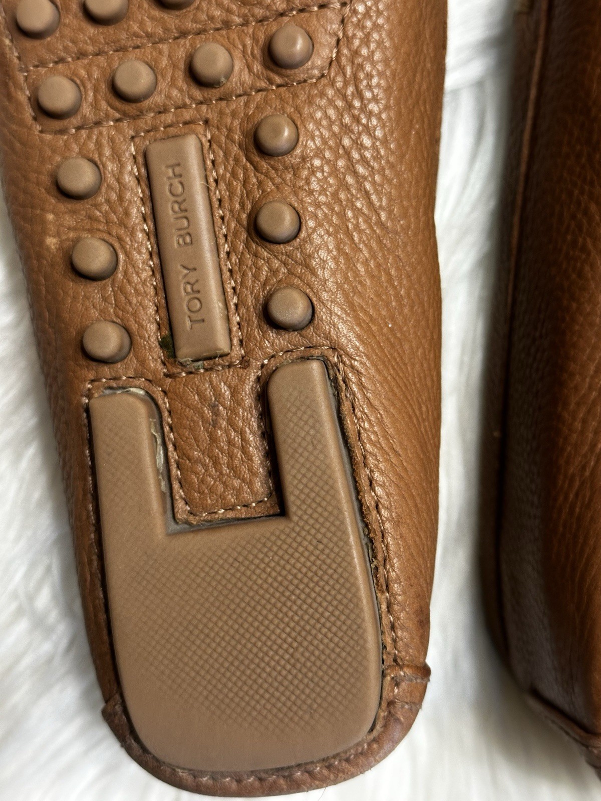 Tory Burch Everly Driver Tumbled Leather Brown Moon Size 7 M See Photos Logo