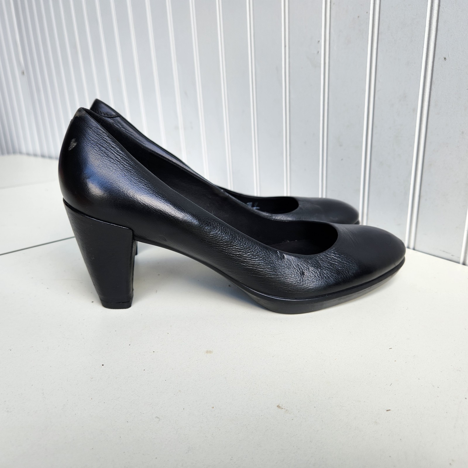 Ecco Black Leather 3in 1/2 Block Heels Womens Size 8 Indonesia