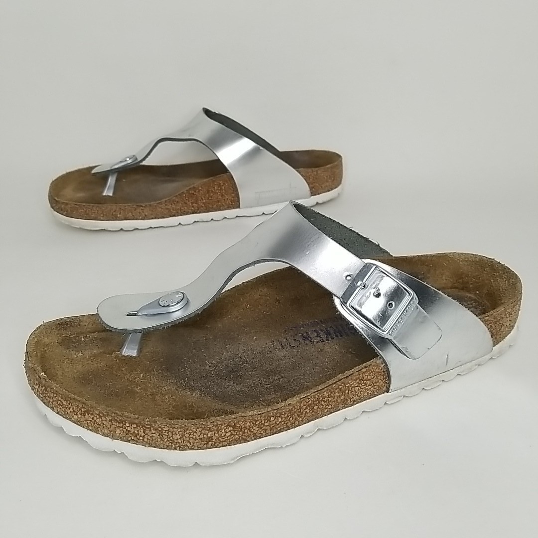 Birkenstock Gizeh BS Silver Comfort Leather Sandals Womens sz US 10-10.5/EU 41
