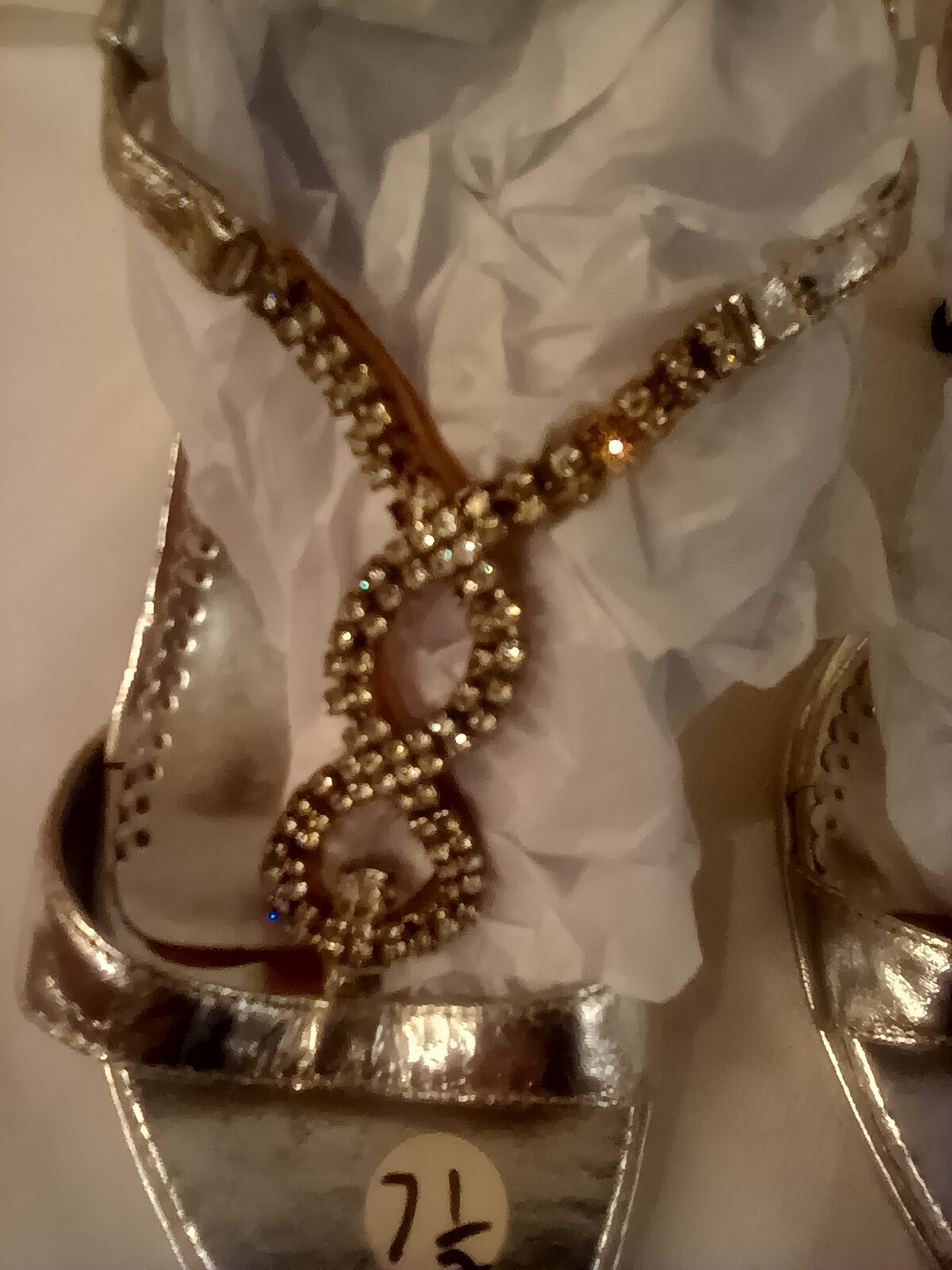 Rasolli silver t-strap slingback heels 7.5M 3″ heel rhinestones buckle man made