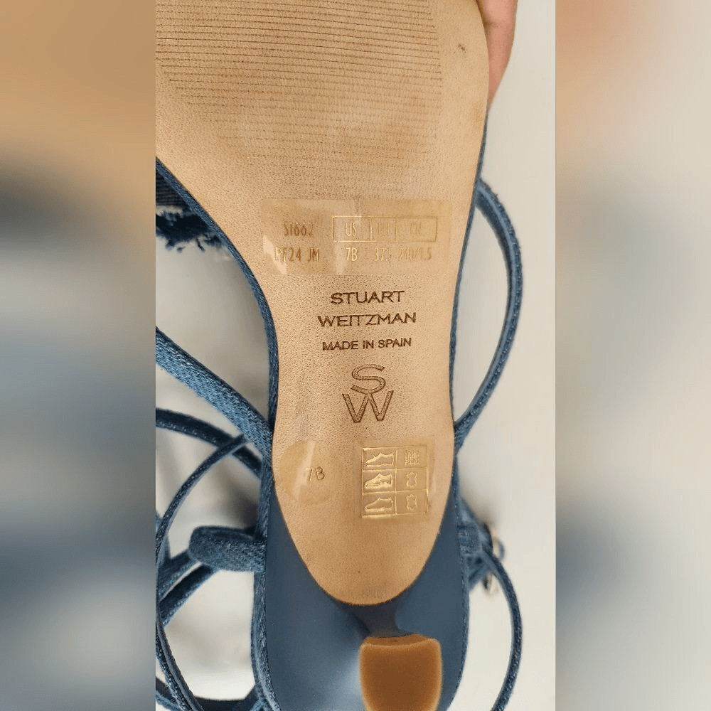 $495 Stuart Weitzman Belize 50 Stappy Sandal In Denim 7B