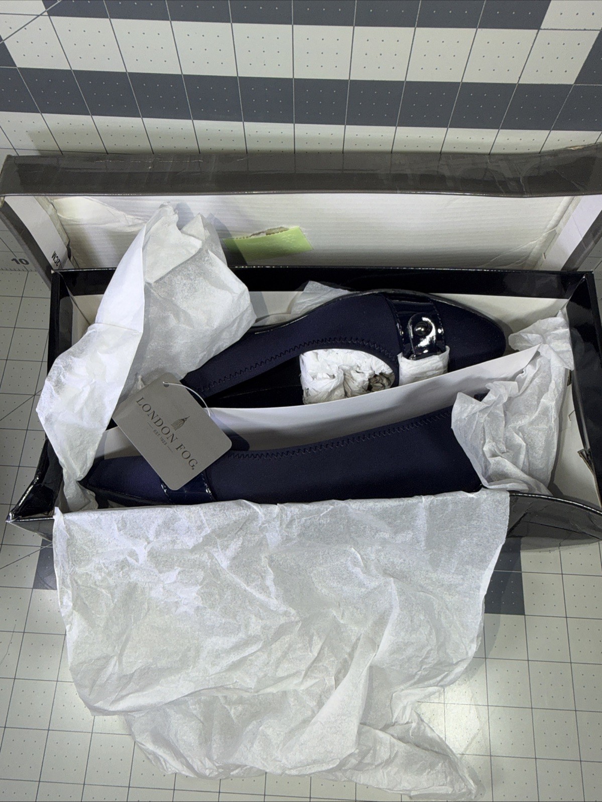 London Fog Chelsea Navy Fabric Flats Size 7.5 ZXK183 New W/ Box Water Resistant