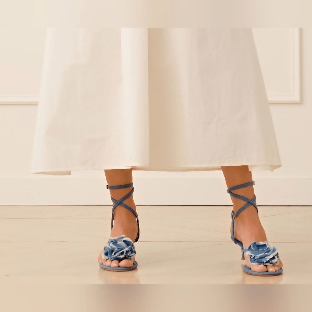 $495 Stuart Weitzman Belize 50 Stappy Sandal In Denim 7B