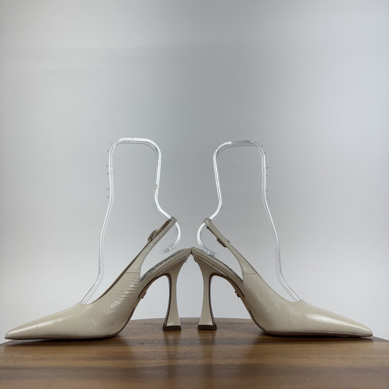 Womens Sam Edelman Odette Ivory Patent Leather Slingback Heeled Pumps Size 6 M