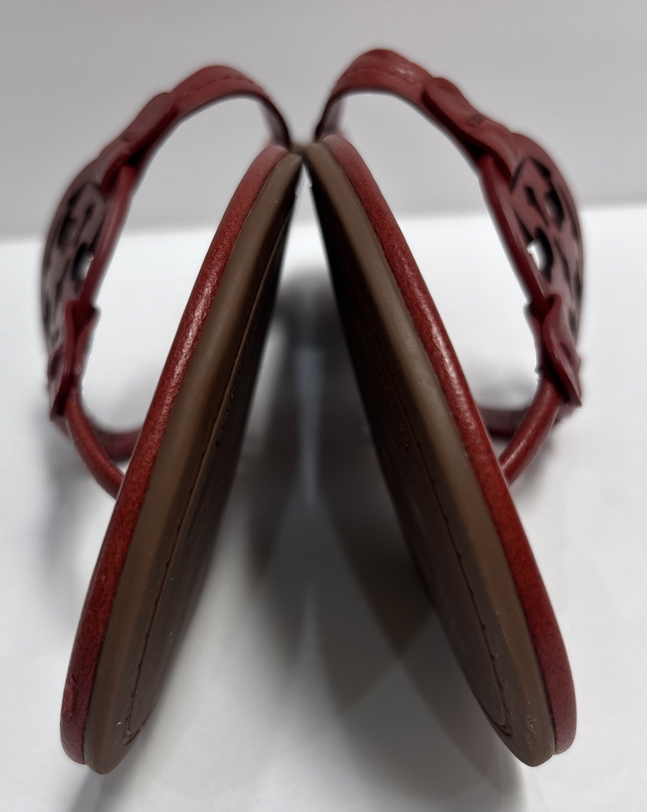 Tory Burch Miller Maroon Smooth Leather Sandals 6 M See Pics Read Description