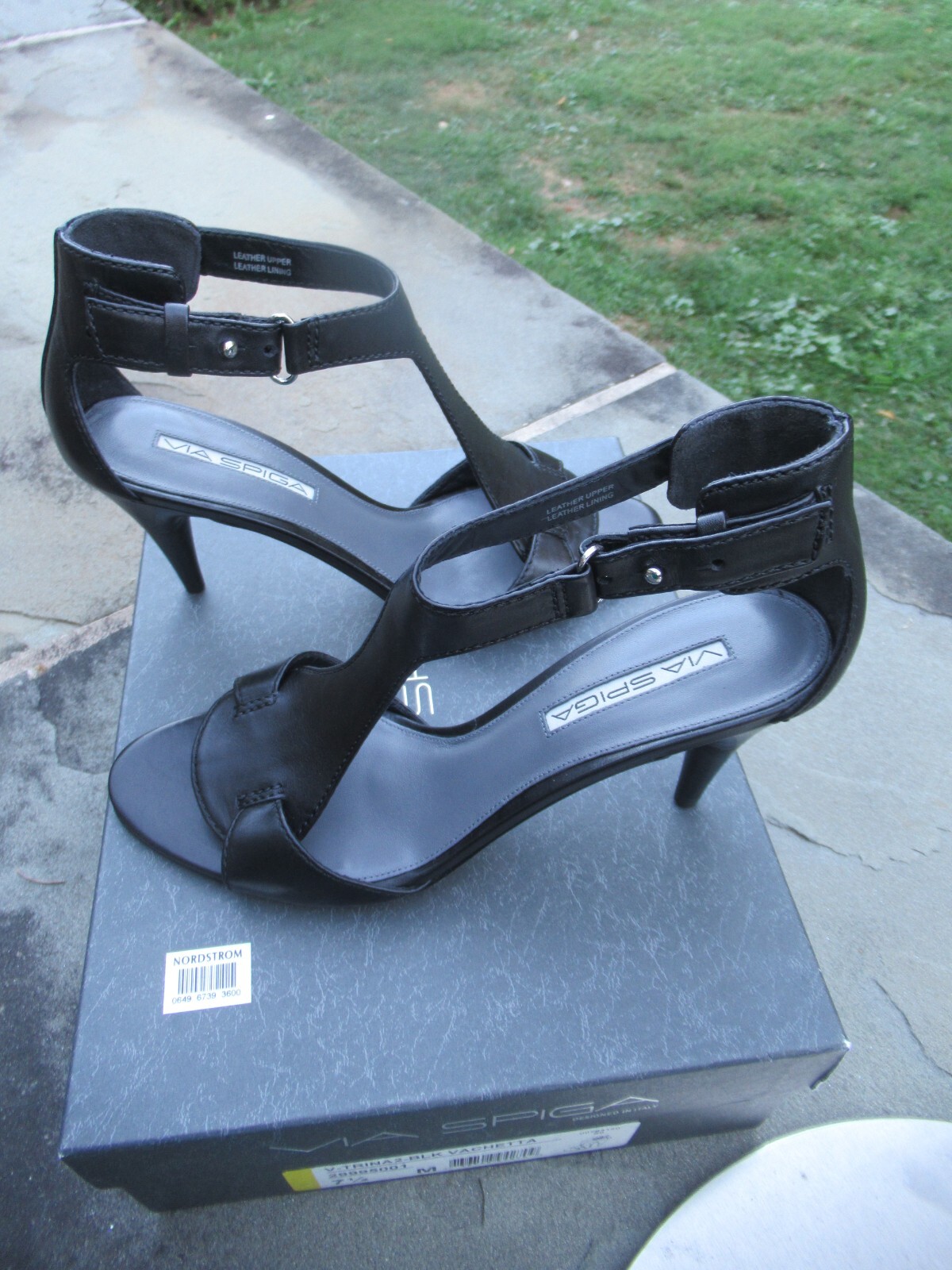 NIB Via Spiga V- Trina 2 Black Vachetta 3.25 in OpenToed Sandal Heels-7.5 M