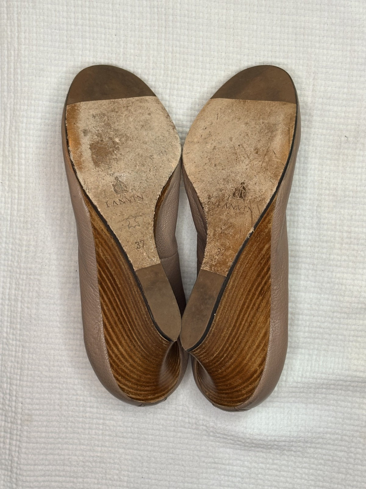 Lanvin Paris Ballerina Wedge Heels EU 37 Women Taupe Leather