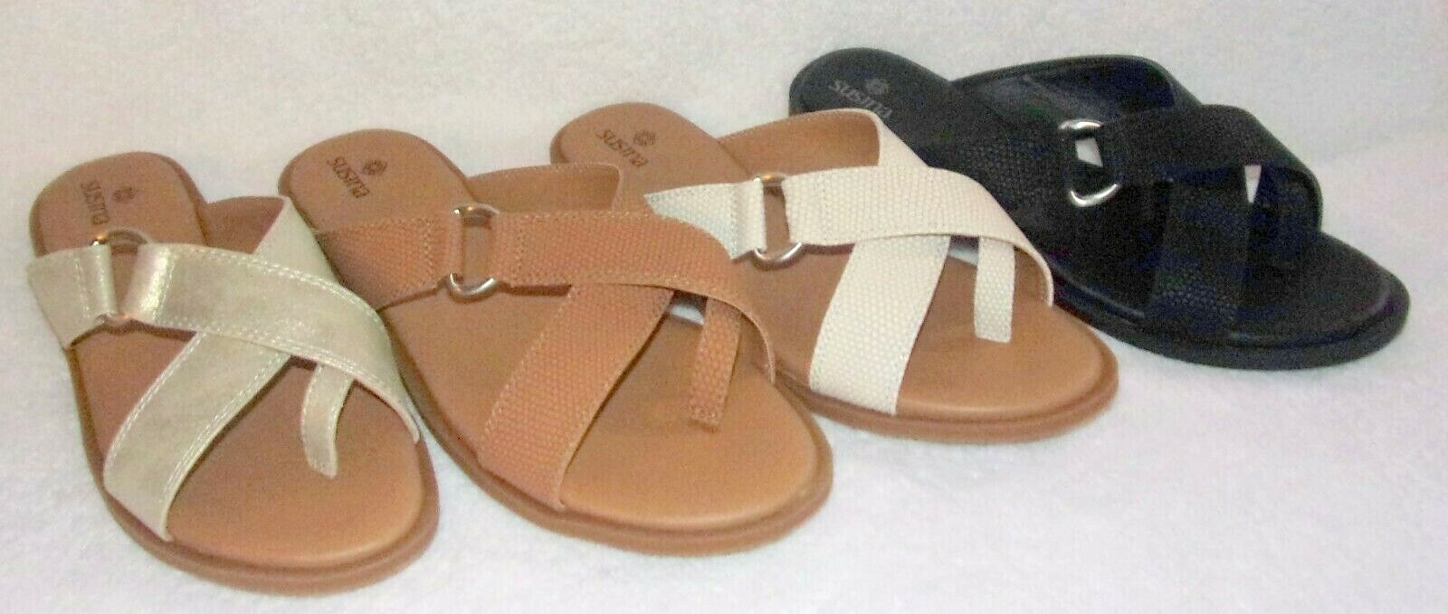 NWT Susina Carol Toe Loop Sandals, Brown, Black, White, Light Gold, Choose Size