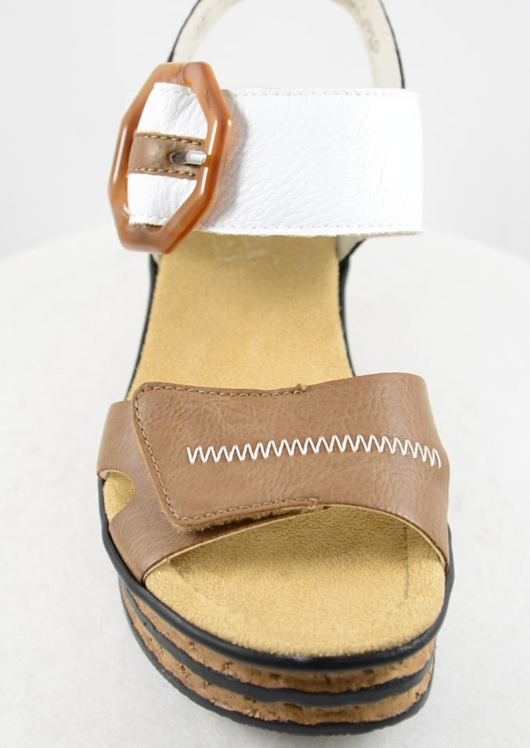 Rieker Antistress Rose 76 US 6.5 Beige Black White Platform Wedge Sandal EU 37