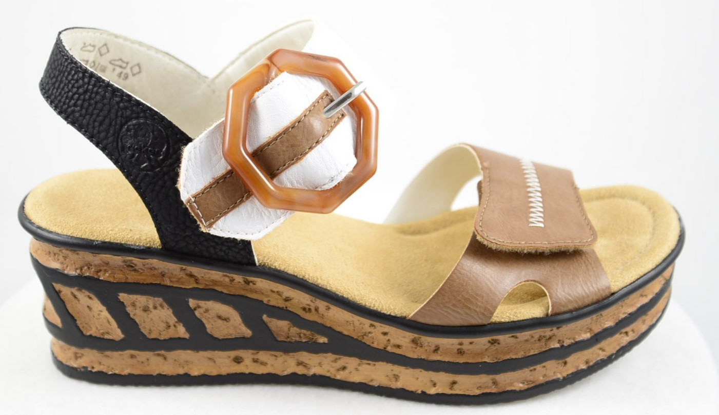 Rieker Antistress Rose 76 US 6.5 Beige Black White Platform Wedge Sandal EU 37