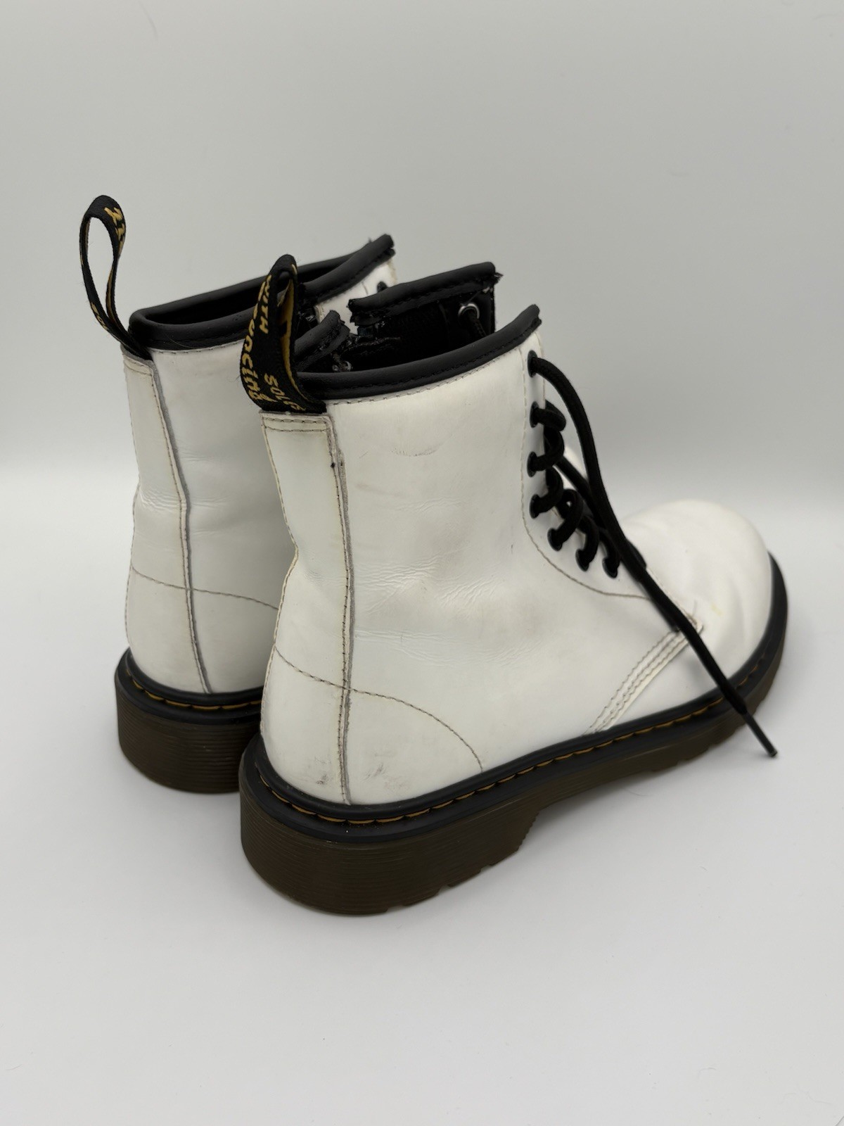 Dr. Martens 1460 J White Leather Combat Ankle Boots Lace Up Zip US M/4, W/5