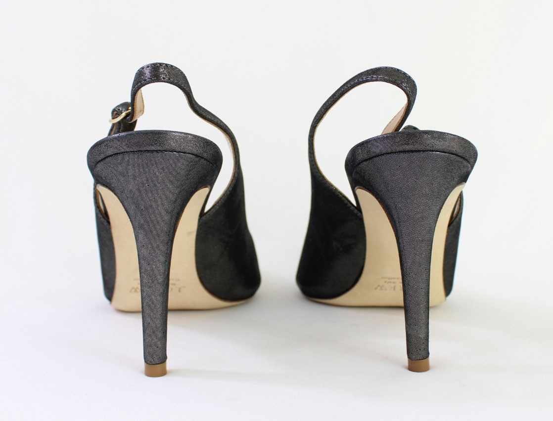 J.Crew NWOB Metallic Charcoal Black Pointed Toe Slingback Pump Heel Shoe 9
