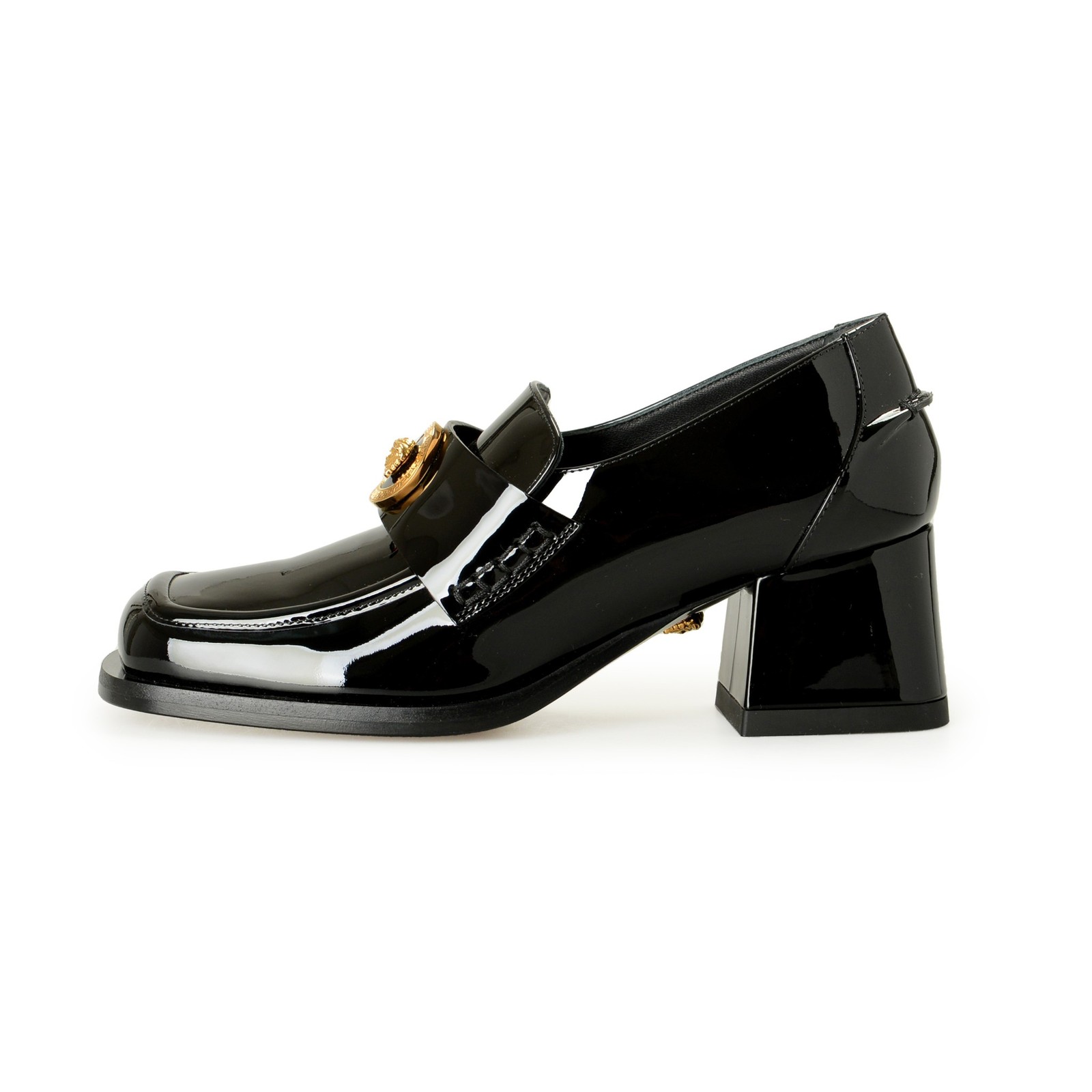 Versace Women’s Gold Medusa Patent Leather Heeled Moccasins Shoes US 6 IT 36