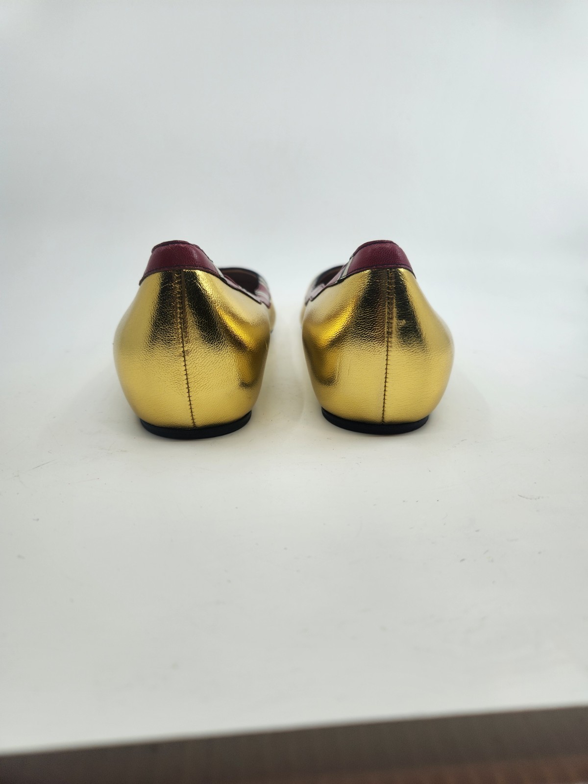 Gucci Yoko King Snake Leather Ballet Flats Shoes Square Toe in GOLD EU 38.5