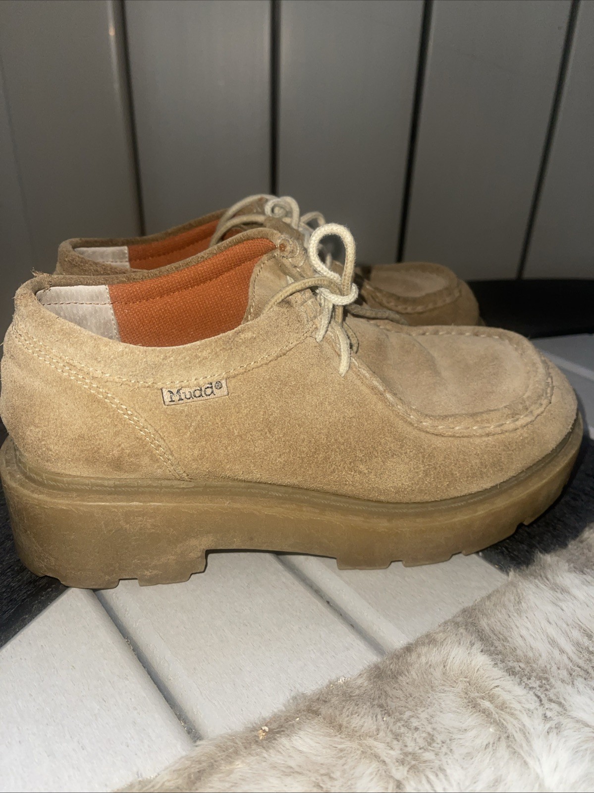 Vtg 90s Grunge Goth Womens 7.5 Distressed Chunky Suede Leather Platform Shoes