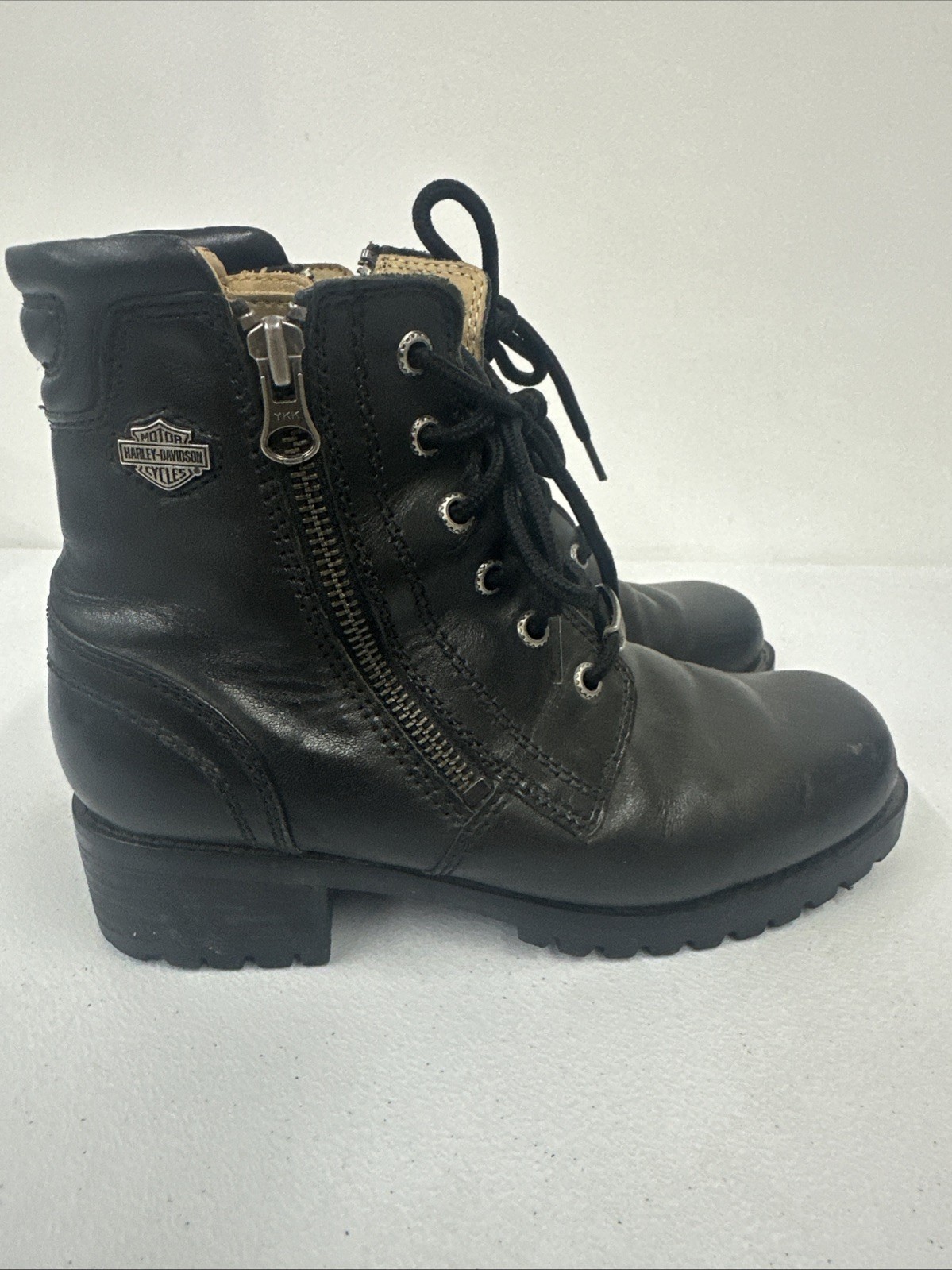 Harley Davidson Boot Womens 6.5 Black Block Heel Zipper Moto Leather Goth Grunge