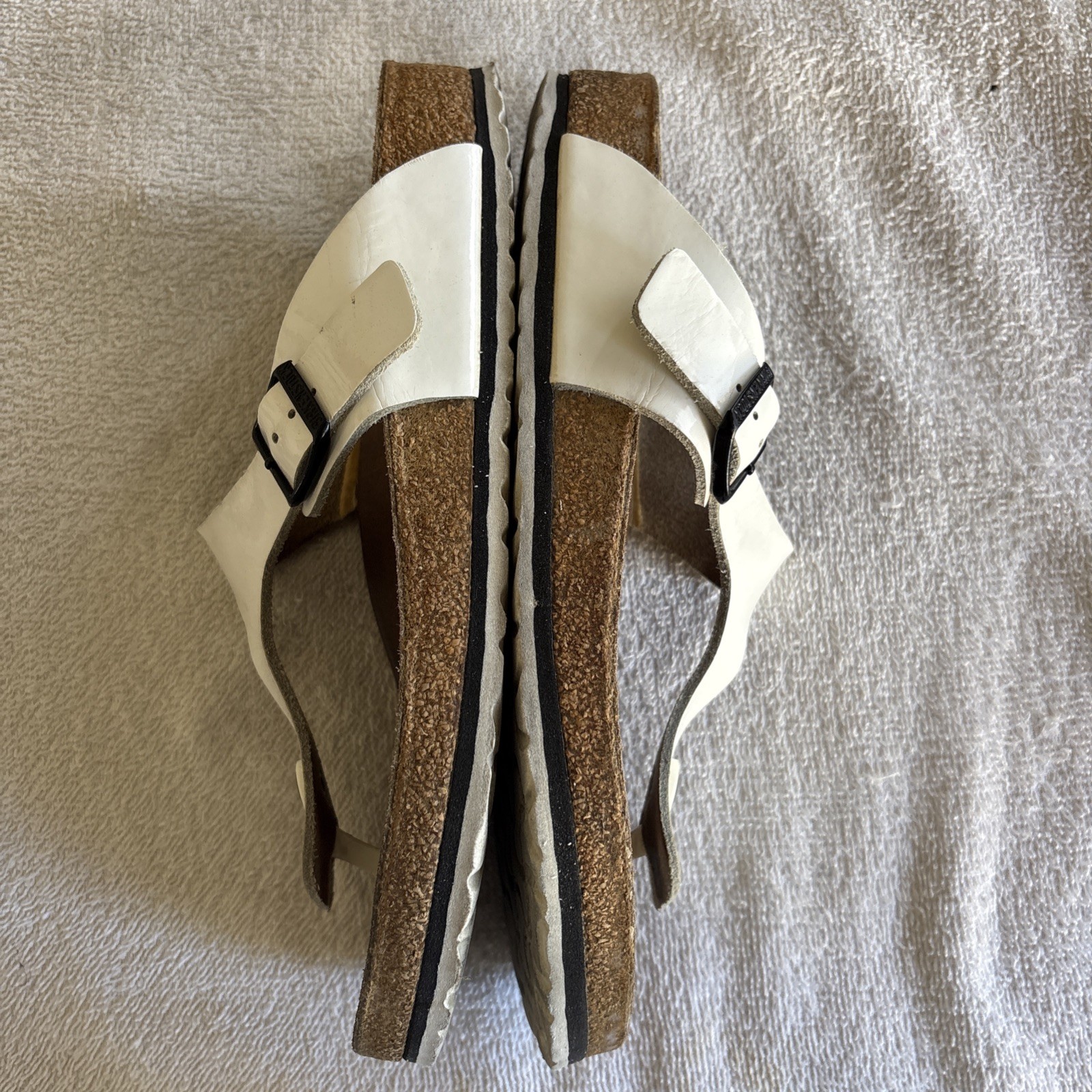 Birkenstock Gizeh White Patent (real) Leather Thong Sandal 41R regular wide