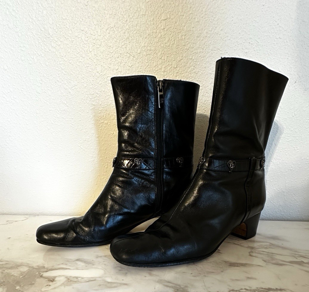 Brighton Gypsy Black Leather/Silver Mid-Calf Boots Italy Sz 9.5M Booties BoHo