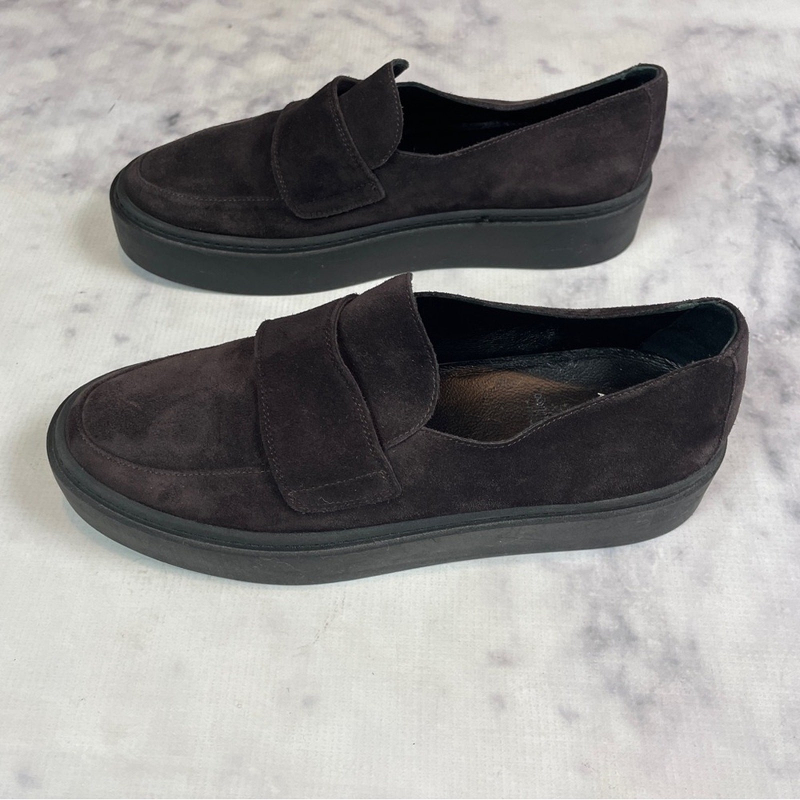 Aquatalia Brown Suede Loafers Weatherproof Modern Classic Flatforms Sz 40/ 9-9.5