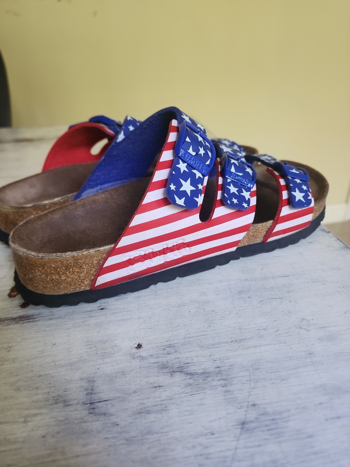 Birki’s Birkenstock Women 8 Patriotic Sandals Red White Blue Stars Strap