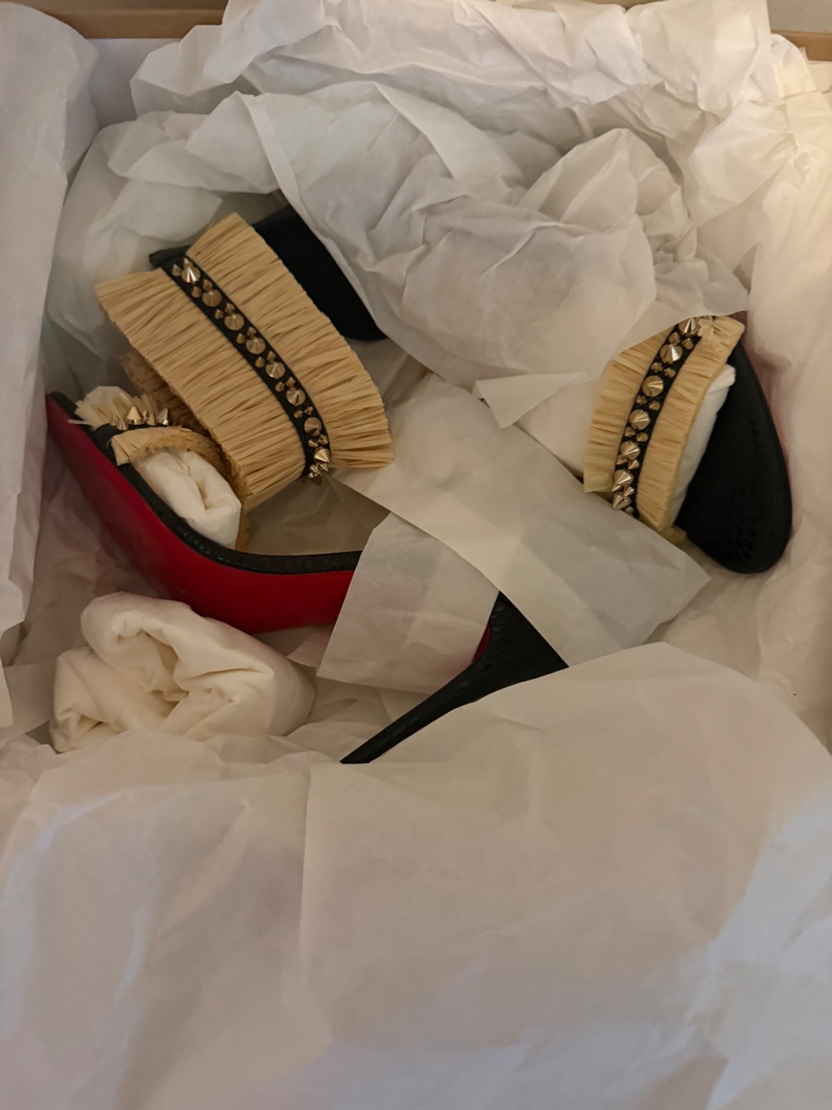 Christian Louboutin Poupedou Raffia Leather Studded Sandals 100 EU 36.5 US 6.5